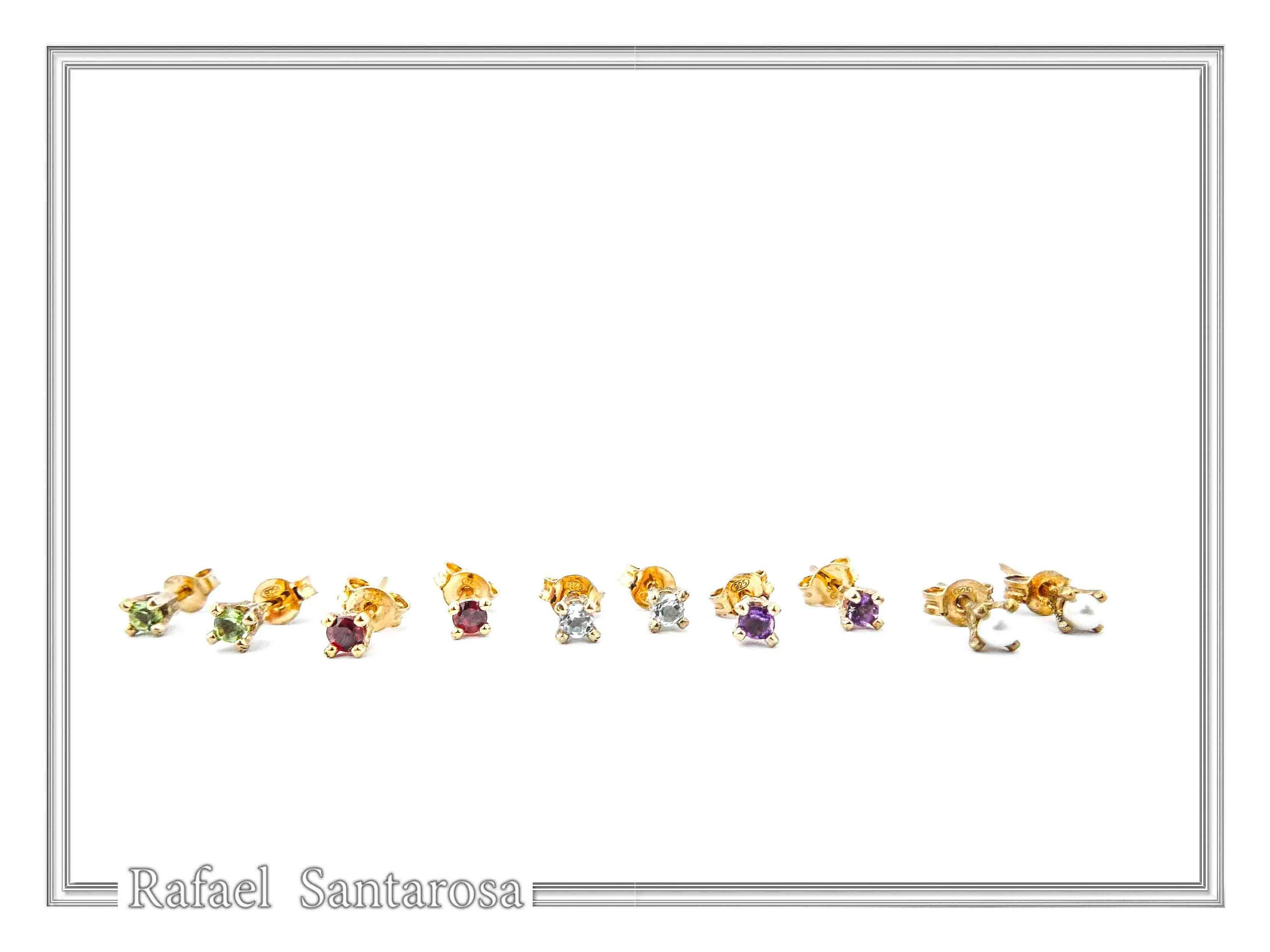 Natural Topaz, Amethyst, Garnet, Peridot Stud Earrings: Gold Filled Sterling Silver — additional product image 4 from Rafael Santarosa Fine Jewelry