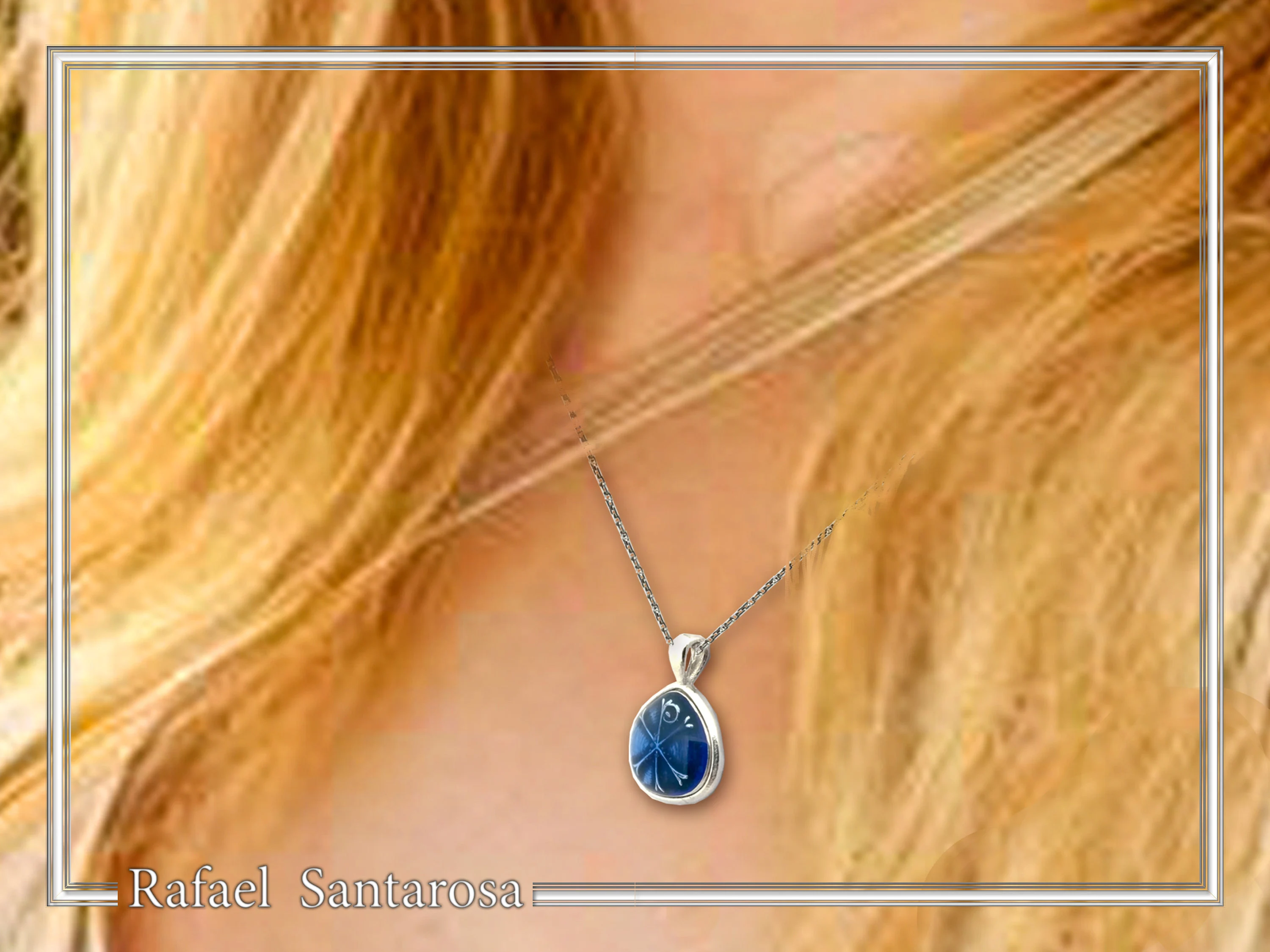 Chi Ro Christian Talisman Pendant: Sky Blue Enamel on Oxidized Sterling Silver Constantinato — additional product image 2 from Rafael Santarosa Fine Jewelry