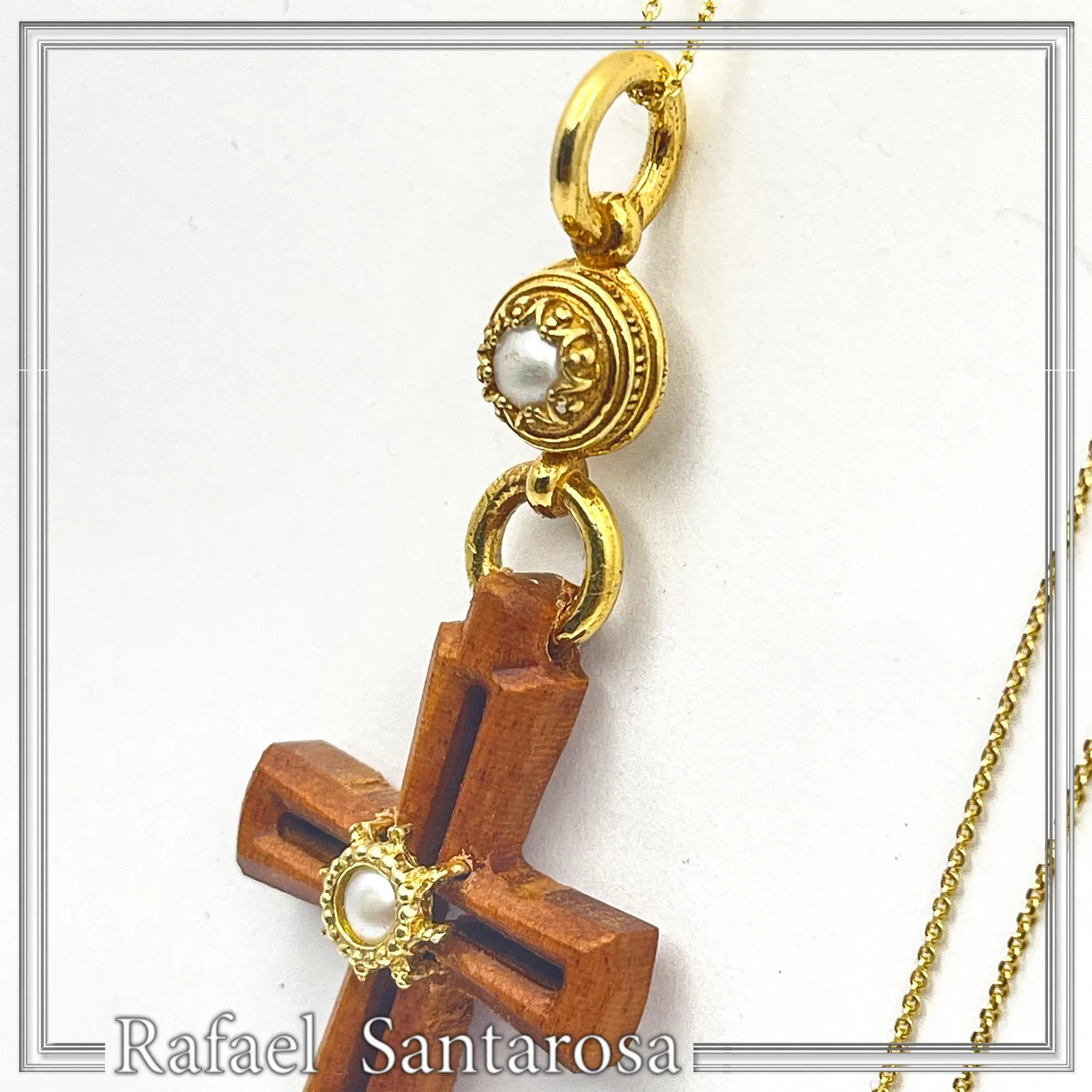 Byzantine Cross Pendant Sterling Silver Gold Filled Mahogany Wood Freshwater Pearl Necklace — additional product image 10 from Rafael Santarosa Fine Jewelry