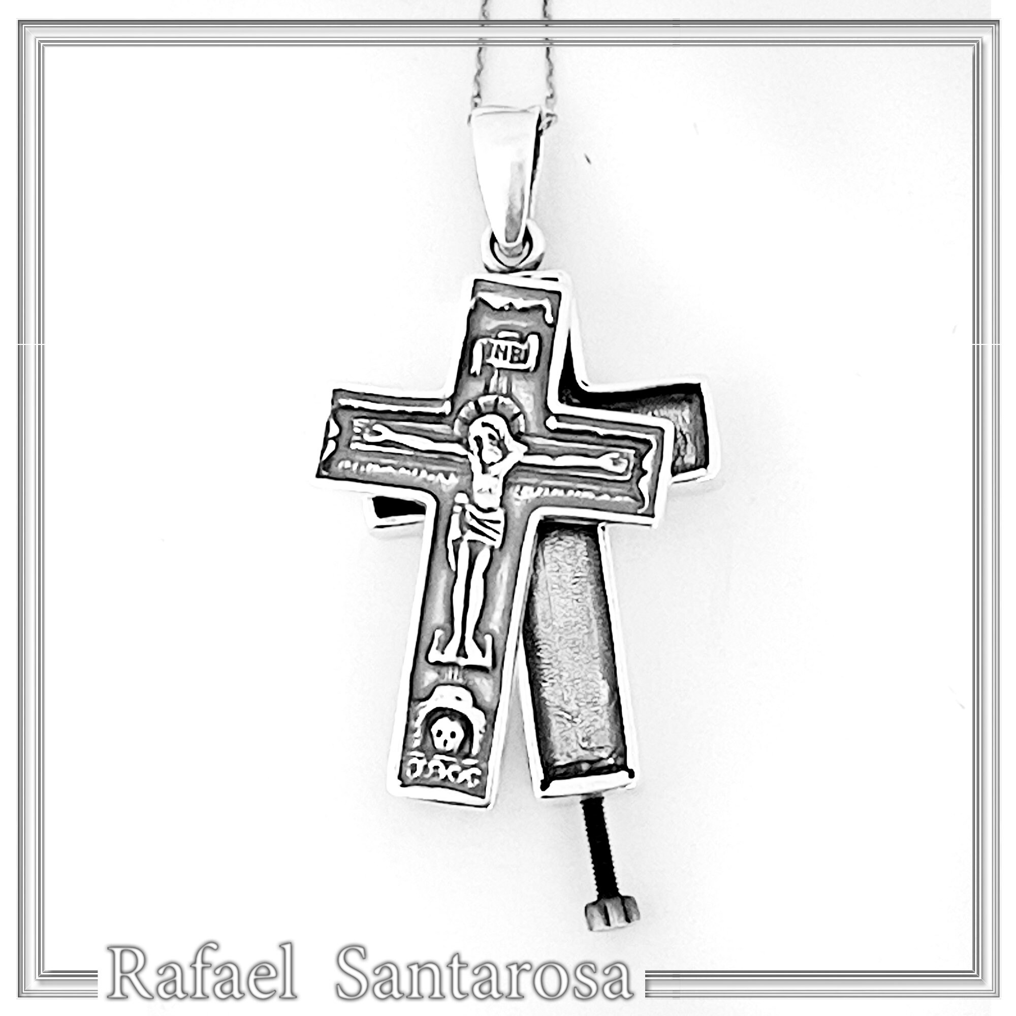 Byzantine Relic Holder Reliquary Cross Pendant: Oxidized Sterling Silver Cross for Men — additional product image 4 from Rafael Santarosa Fine Jewelry