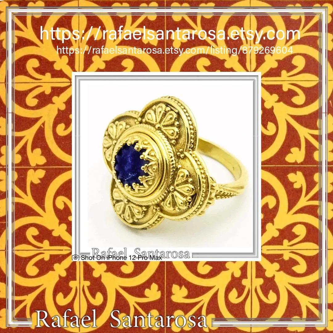 Byzantine Christian Cross Genuine Lapis Lazuli Ring: 18K Gold Filled Sterling Silver Filigree — additional product image 10 from Rafael Santarosa Fine Jewelry