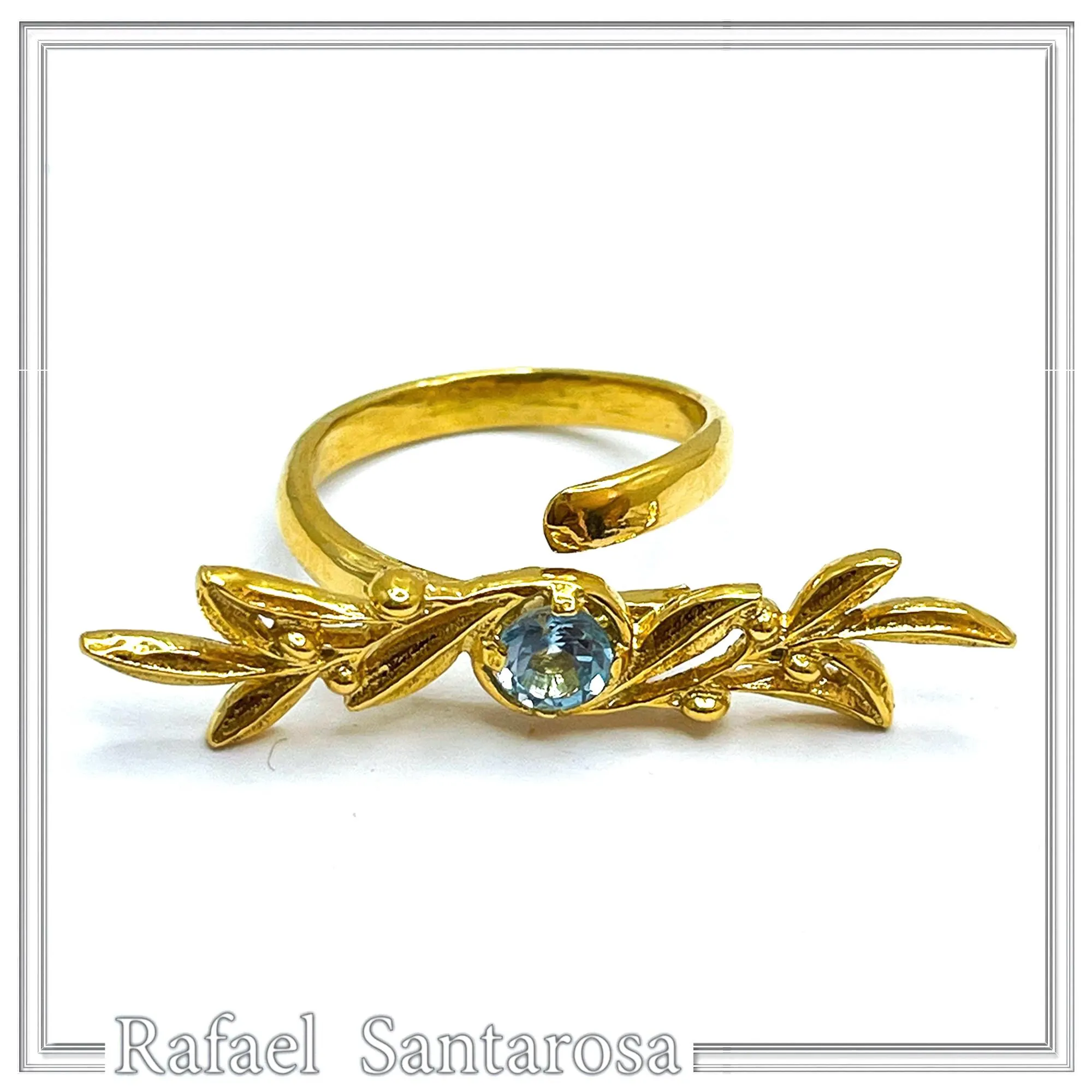 Olive Branch Adjustable Floral Ring: Natural Sky-Blue Topaz, 18K Gold Filled Sterling Silver Ring — additional product image 6 from Rafael Santarosa Fine Jewelry