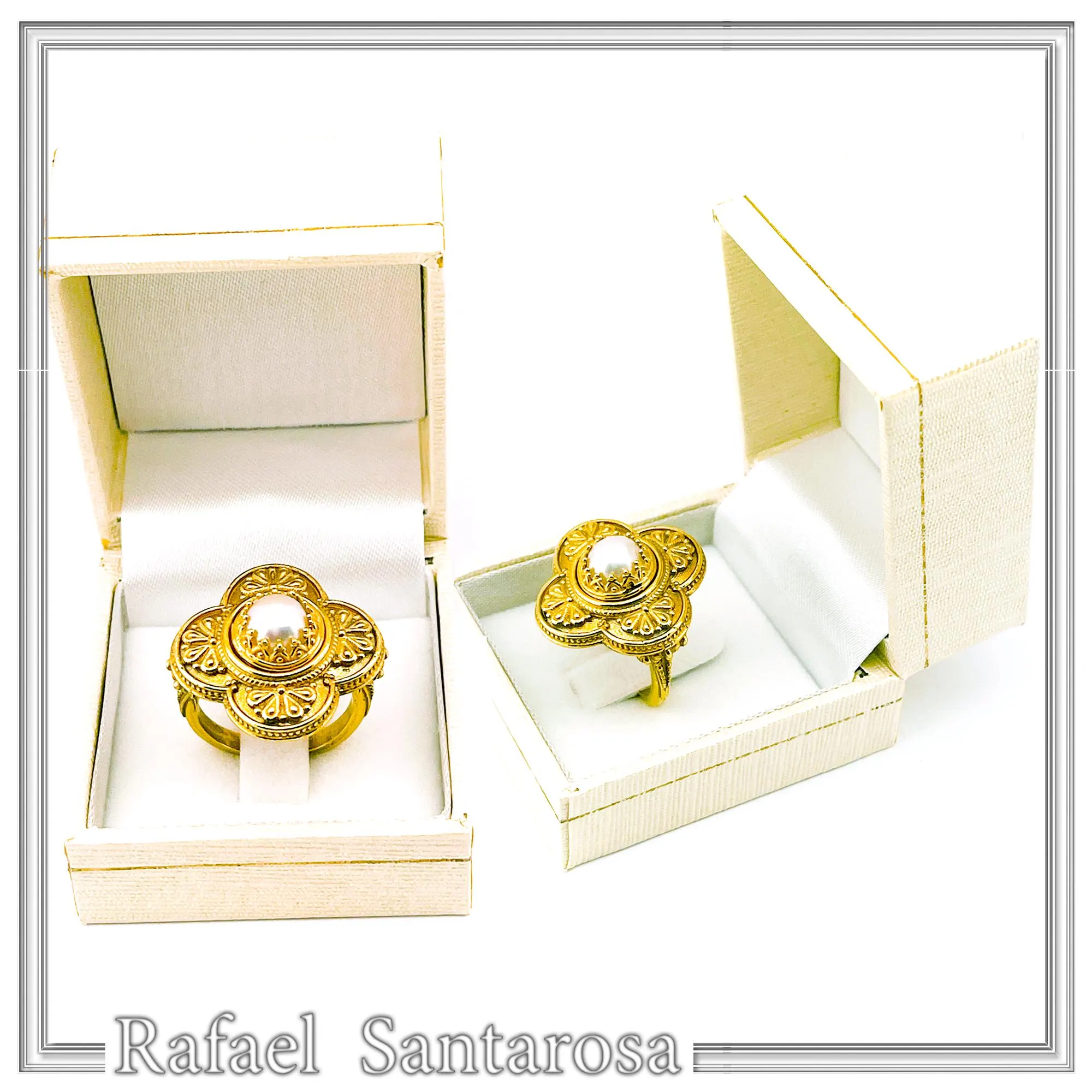 Byzantine Cross Ring: Natural Pearl, Sterling Silver 18K Gold-Filled Filigree — additional product image 10 from Rafael Santarosa Fine Jewelry