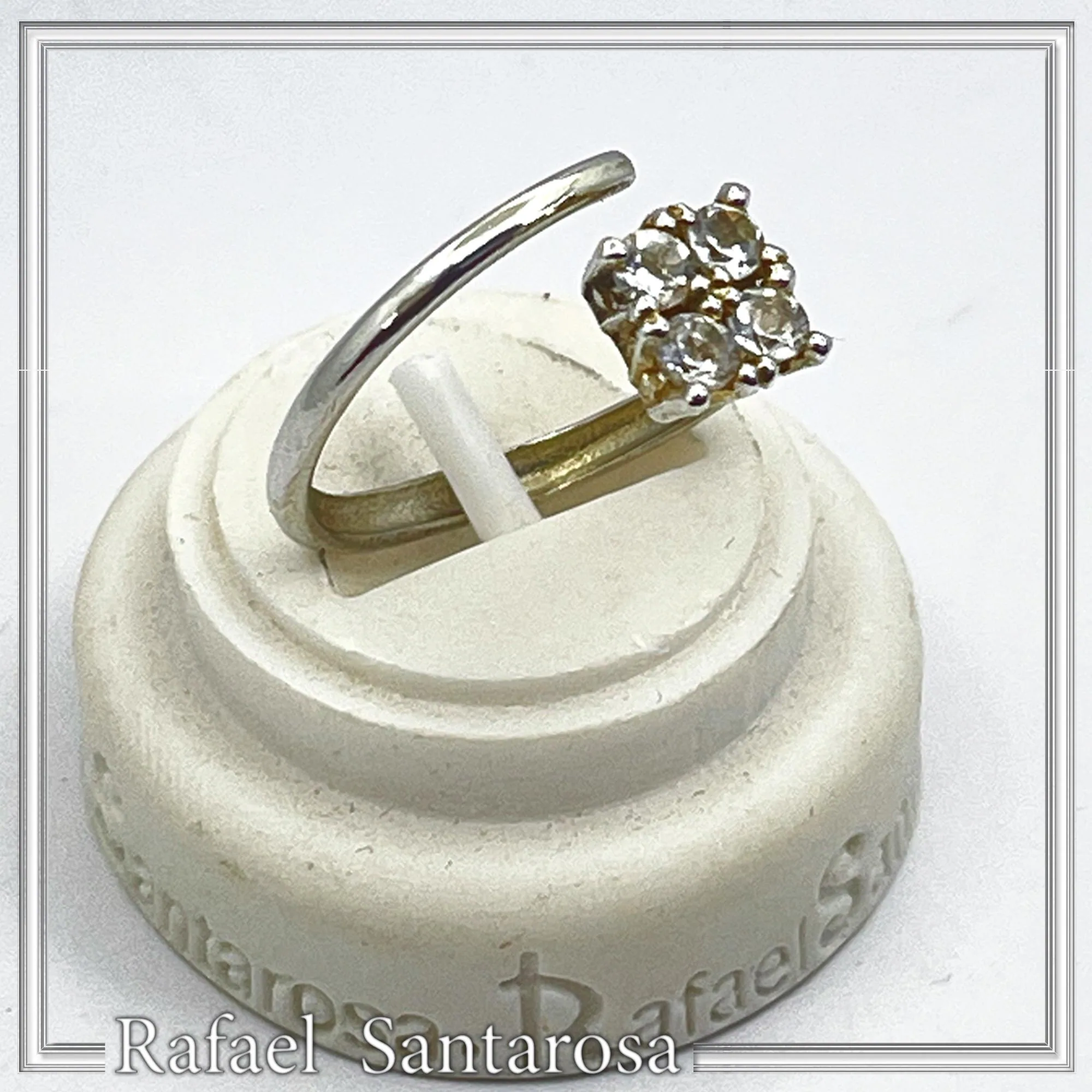 Sterling Silver Adjustable Minimal Square Ring with Four 3mm White Topaz Brilliant Cut Stones — additional product image 6 from Rafael Santarosa Fine Jewelry
