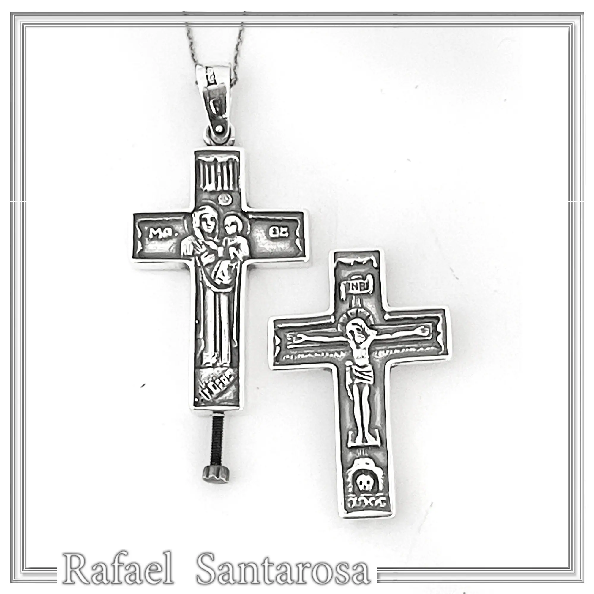 Byzantine Relic Holder Reliquary Cross Pendant: Oxidized Sterling Silver Cross for Men — additional product image 6 from Rafael Santarosa Fine Jewelry