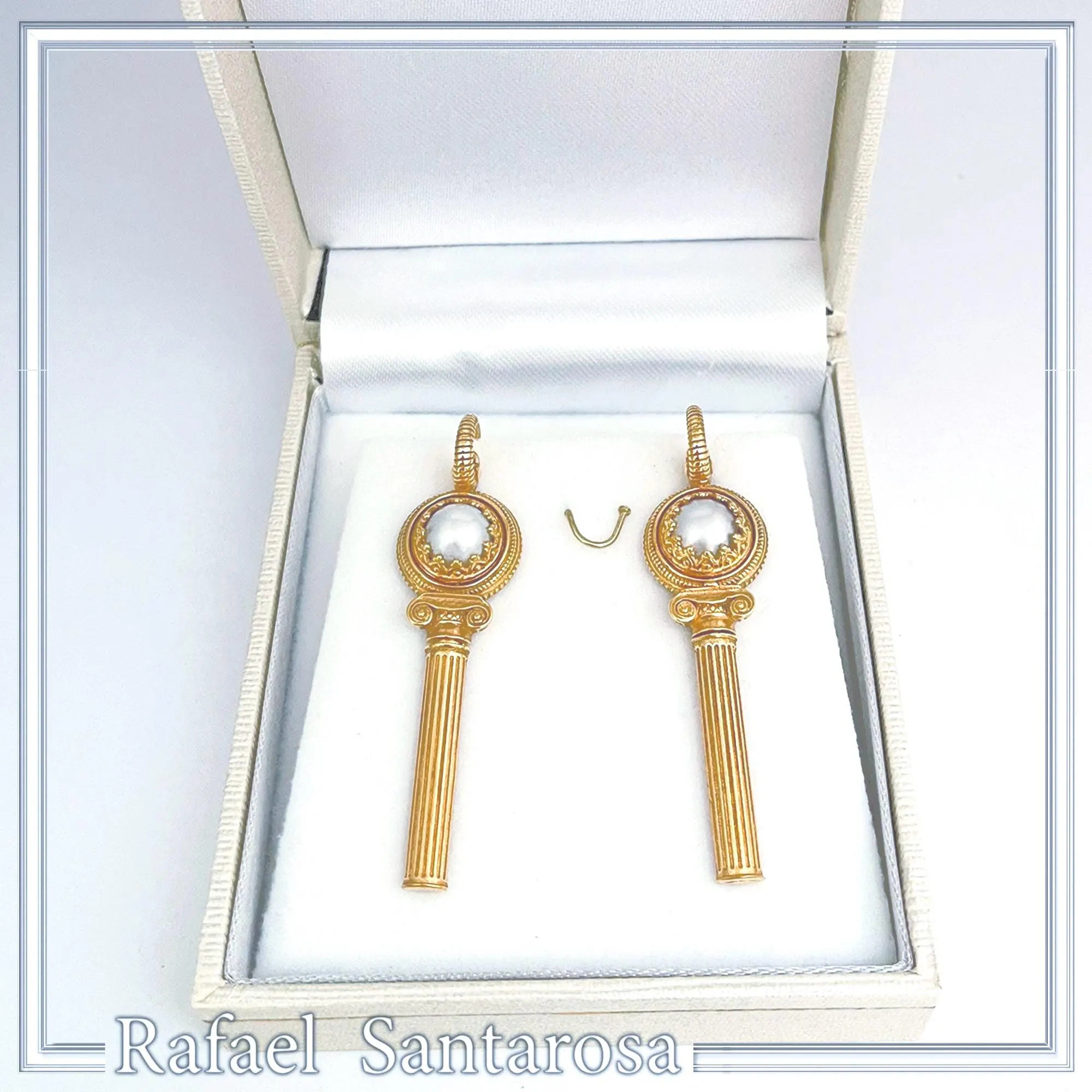 Greek Temple Column Natural Pearl Earrings: 18K Gold Filled Sterling Silver, Greek Museum Jewelry — additional product image 8 from Rafael Santarosa Fine Jewelry