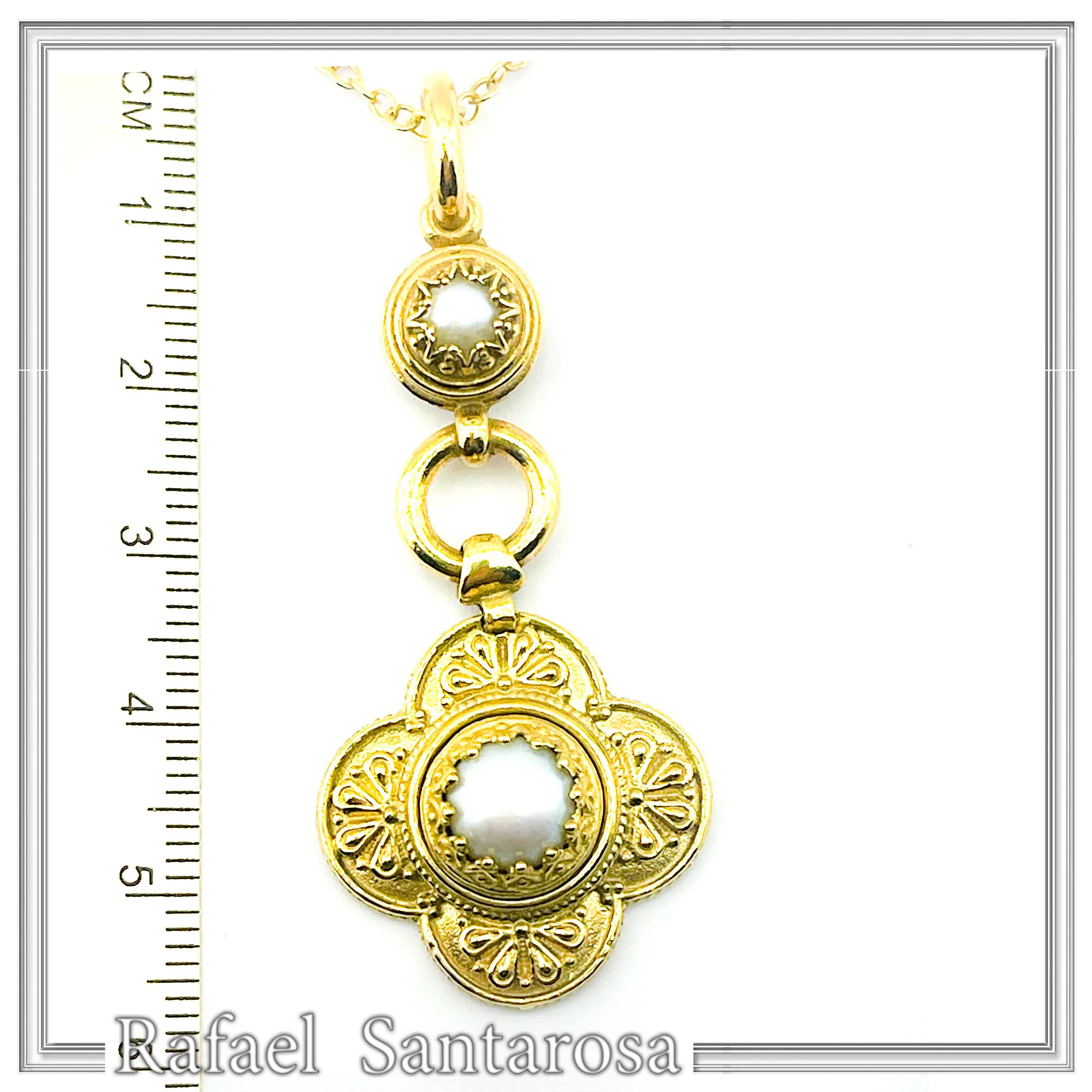 Natural Pearl Byzantine Cross Shape Dangle Pendant: 18K Gold-Filled Silver Filigree Greek Necklace — additional product image 8 from Rafael Santarosa Fine Jewelry