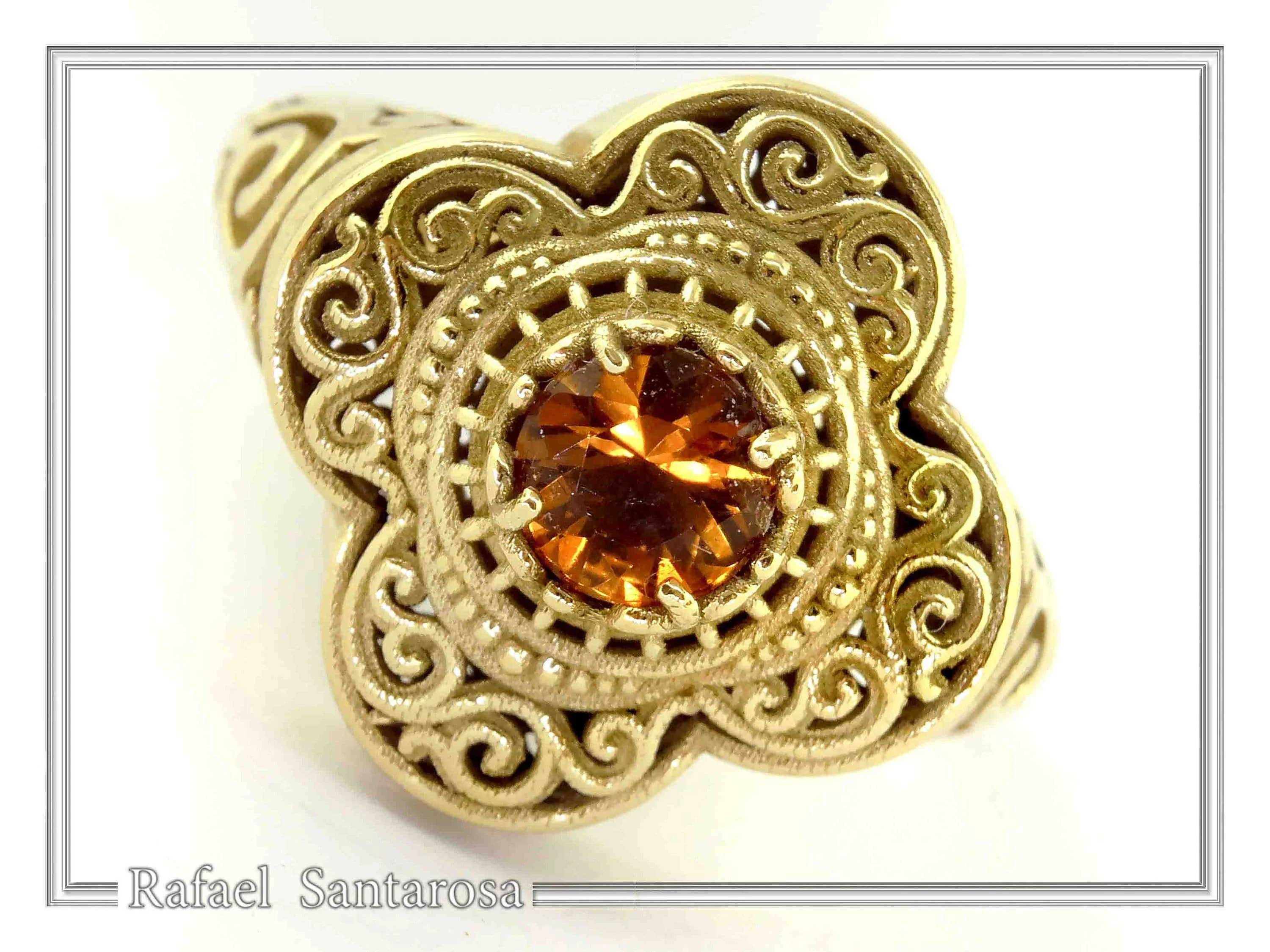 Genuine Gemstone Statement Byzantine Cross Ring: 18k Solid Gold Handmade Filigree Religious Handmade Jewelry — additional product image 5 from Rafael Santarosa Fine Jewelry