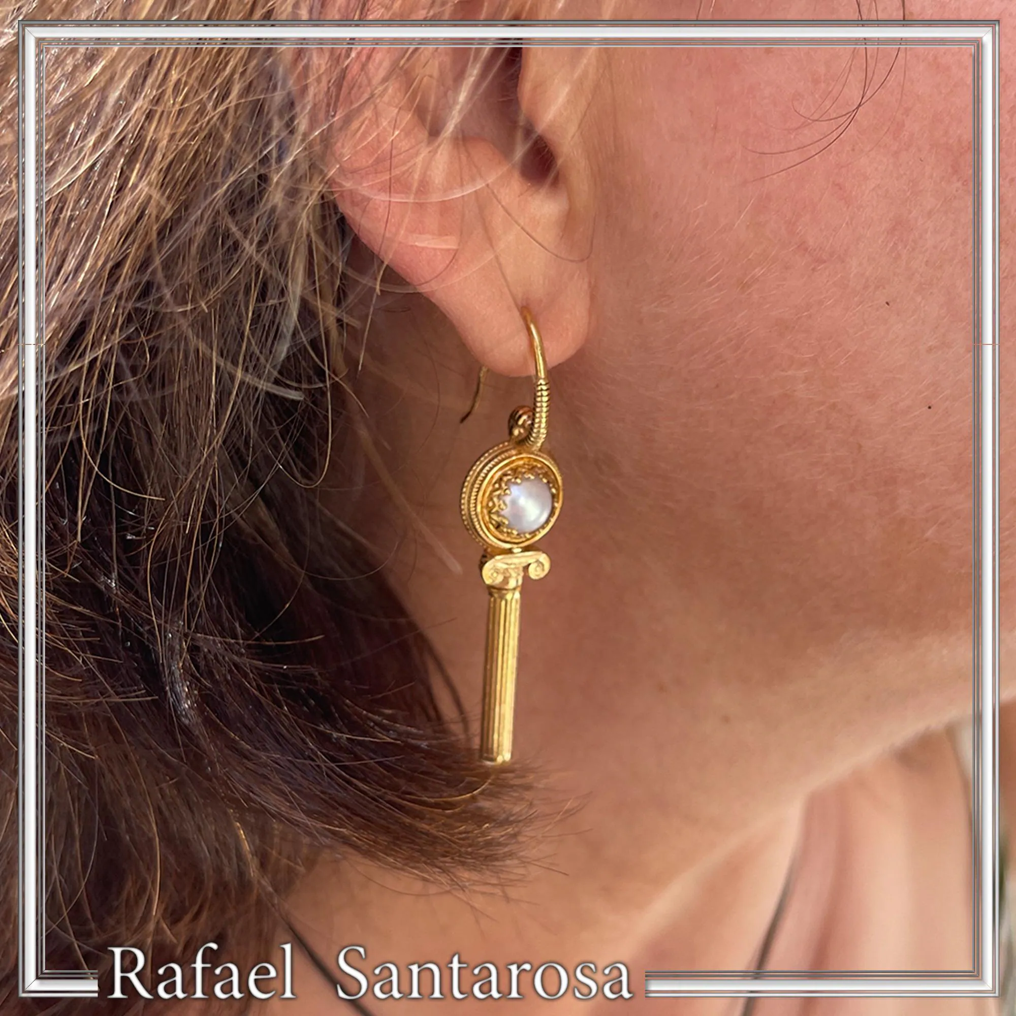 Greek Temple Column Natural Pearl Earrings: 18K Gold Filled Sterling Silver, Greek Museum Jewelry — additional product image 6 from Rafael Santarosa Fine Jewelry
