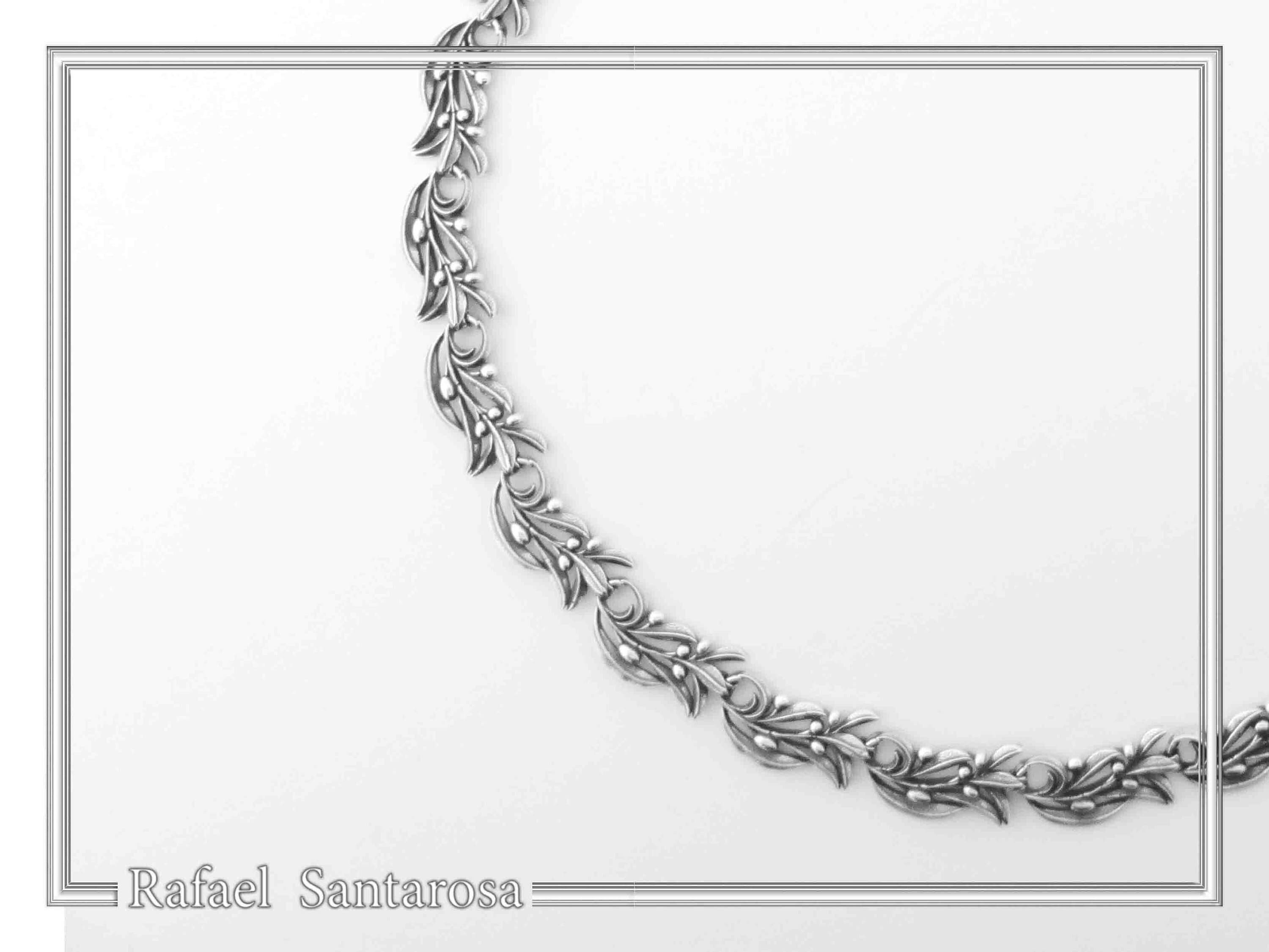 Olive Leaf Branch Beaded Floral Necklace Ancient Greek Symbol of Peace & Victory: Oxidized Silver — additional product image 6 from Rafael Santarosa Fine Jewelry