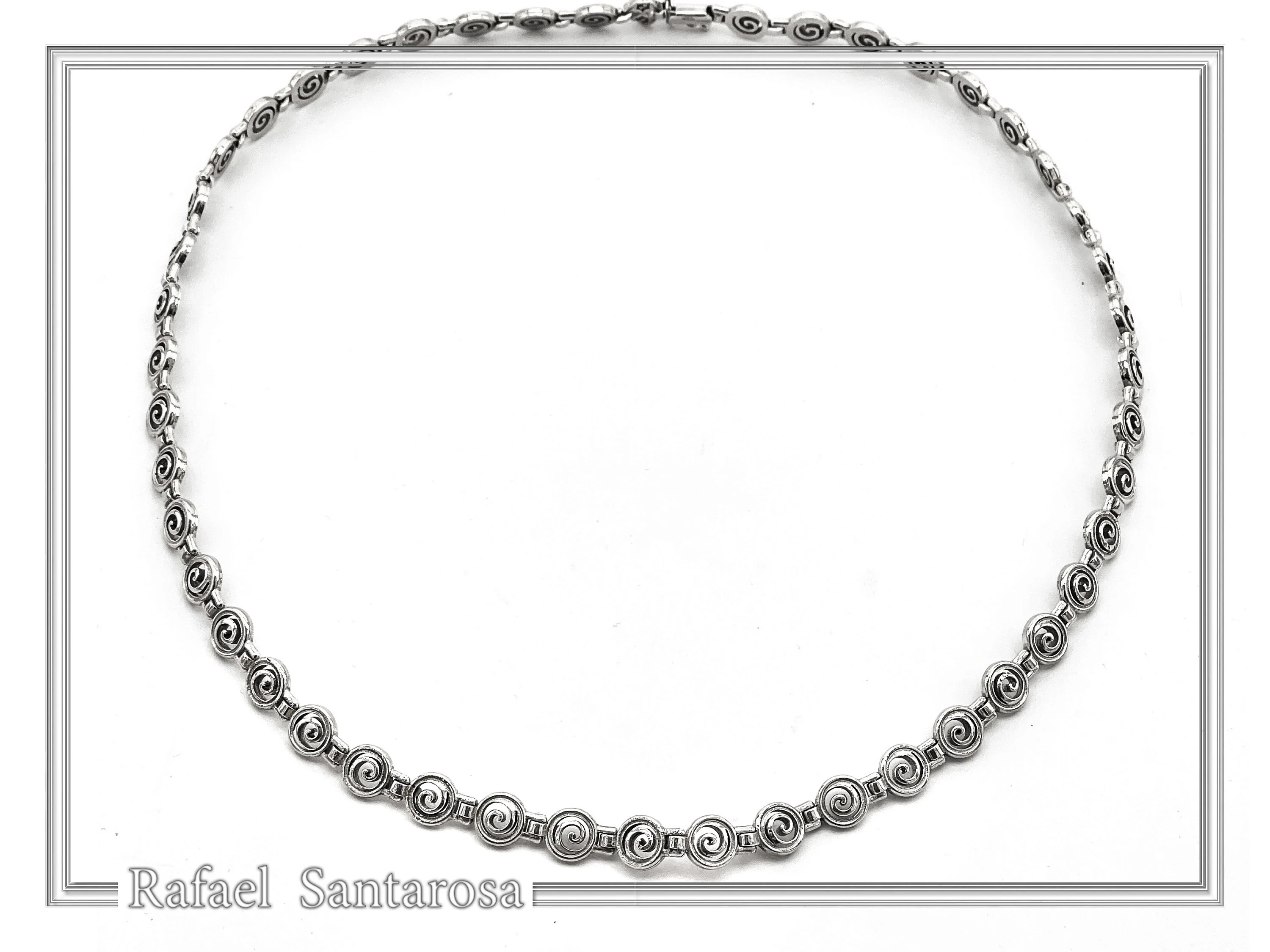 Spiral Eternity Symbol Beaded Necklace: Ancient Greek Museum Replica Jewelry Oxidized Sterling Silver — additional product image 8 from Rafael Santarosa Fine Jewelry