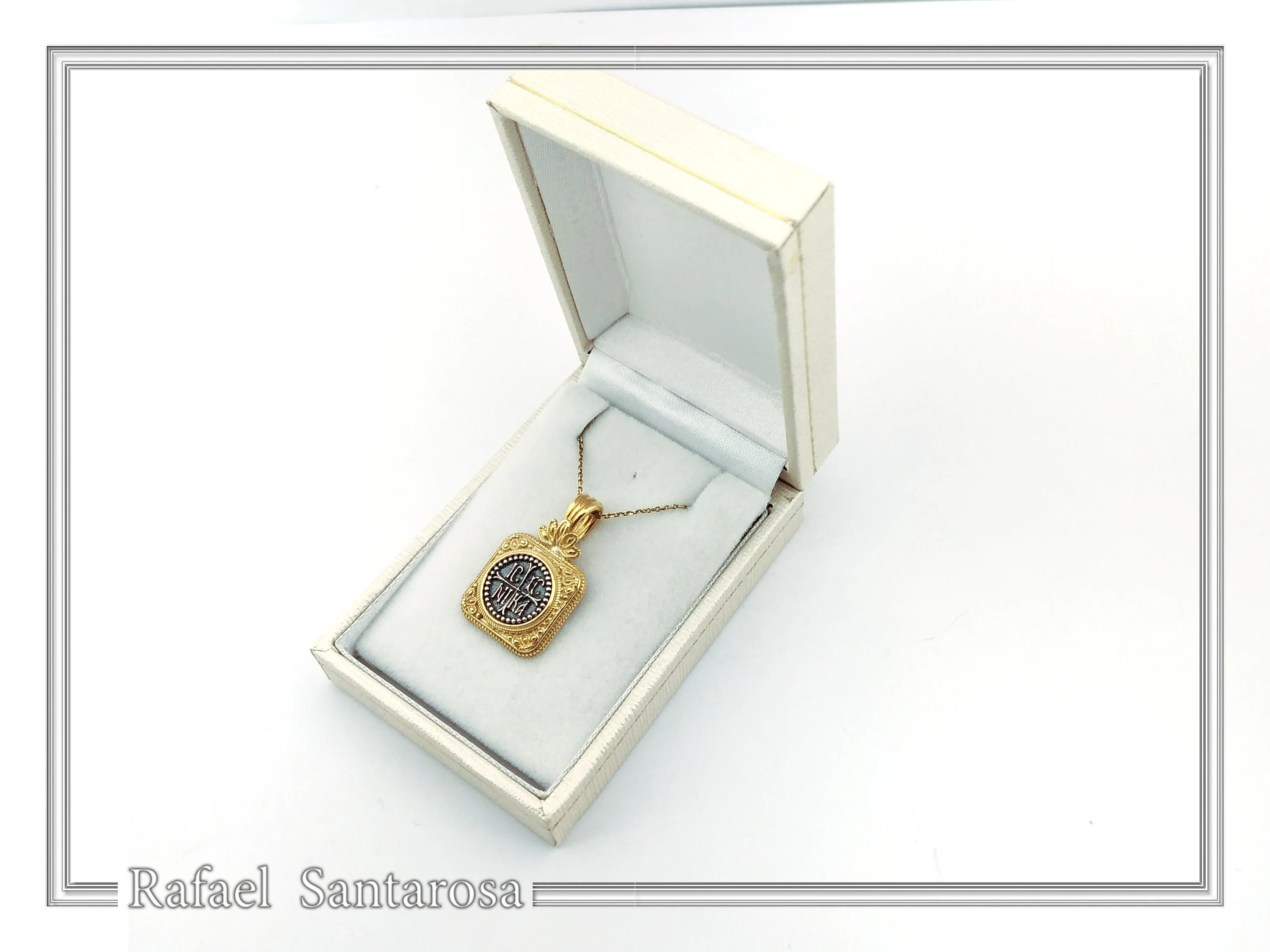ICXC NIKA Christogram Byzantine prayer Necklace: Oxidized Sterling Silver and Gold filled Pendant — additional product image 9 from Rafael Santarosa Fine Jewelry