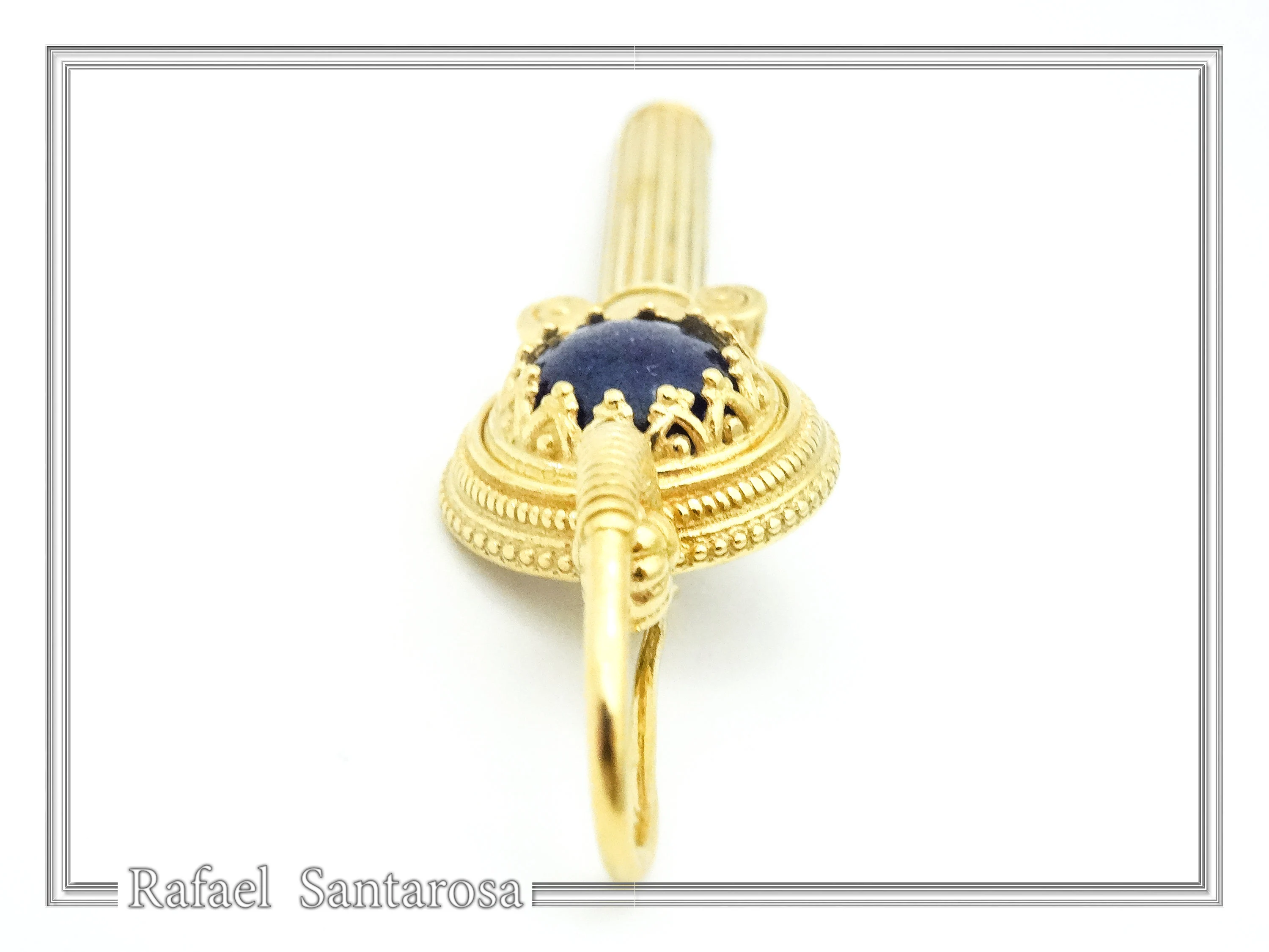 Natural Lapis Lazuli Greek Column Museum Earrings: Sterling Silver 18K Gold Filled Filigree Bezel — additional product image 5 from Rafael Santarosa Fine Jewelry