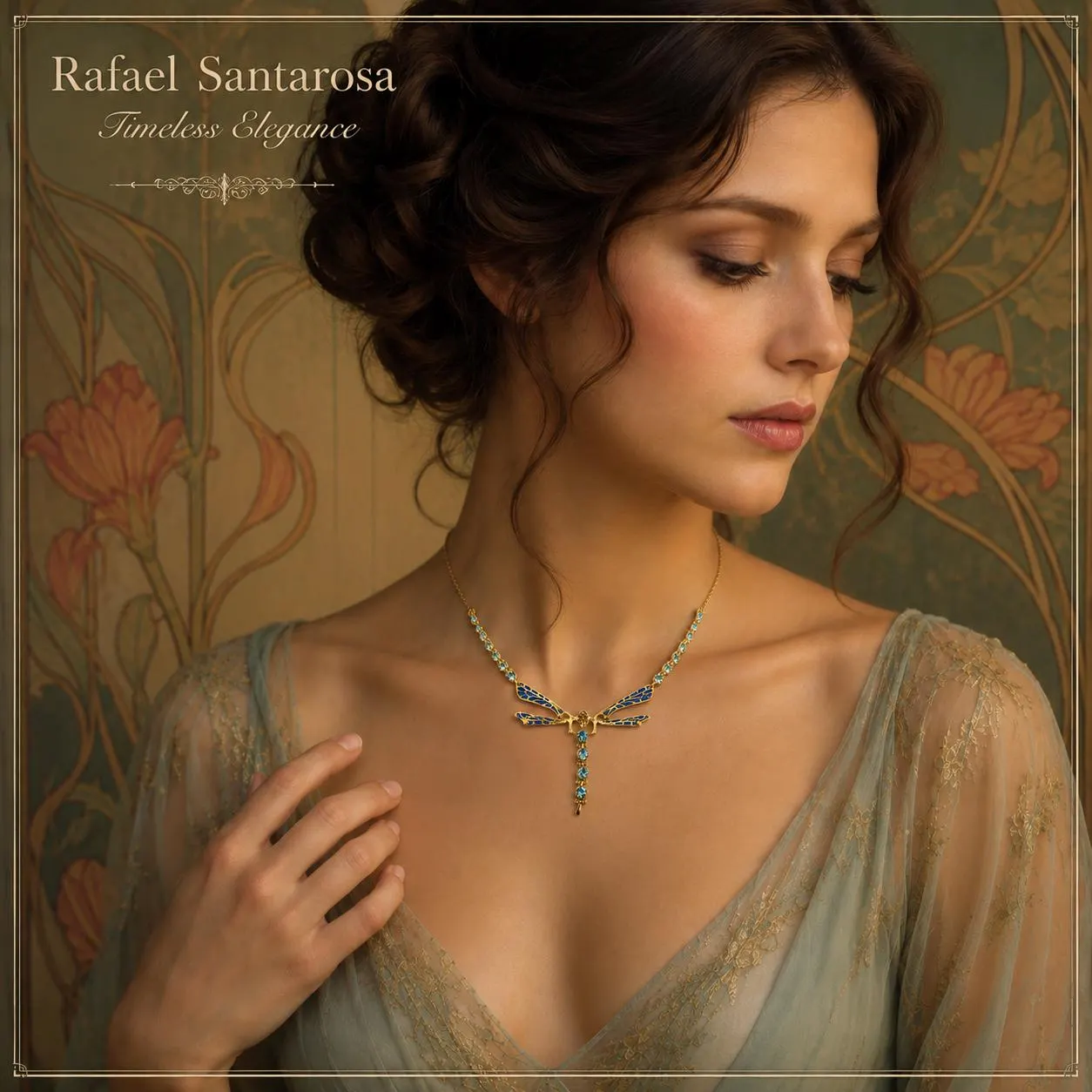 Art Nouveau Dragonfly Necklace Sterling Silver Gold Filled Blue Enamel Sky Blue Topaz — additional product image 2 from Rafael Santarosa Fine Jewelry