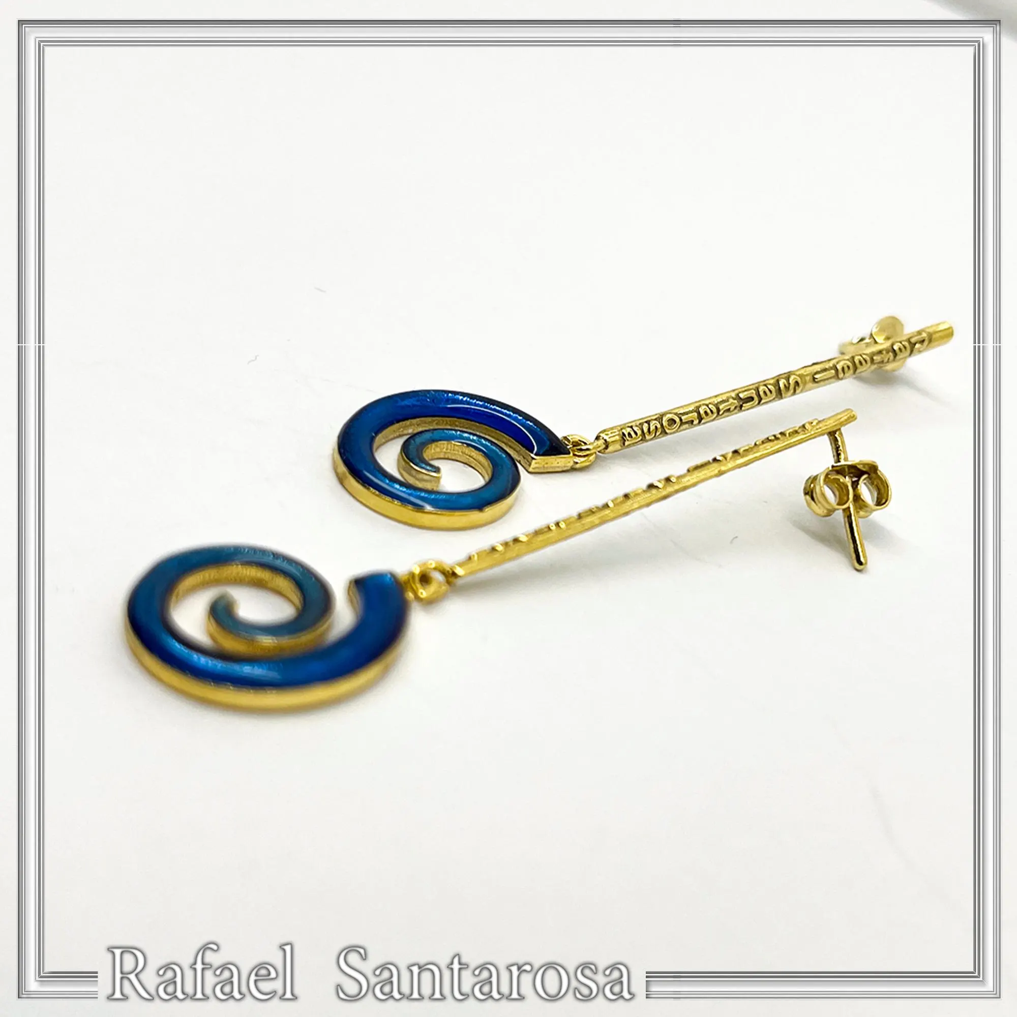 Blue Enamel Boho Spiral Symbol of Galaxy Drop Earrings: Sterling Silver Gold-Filled dangle Earrings — additional product image 5 from Rafael Santarosa Fine Jewelry