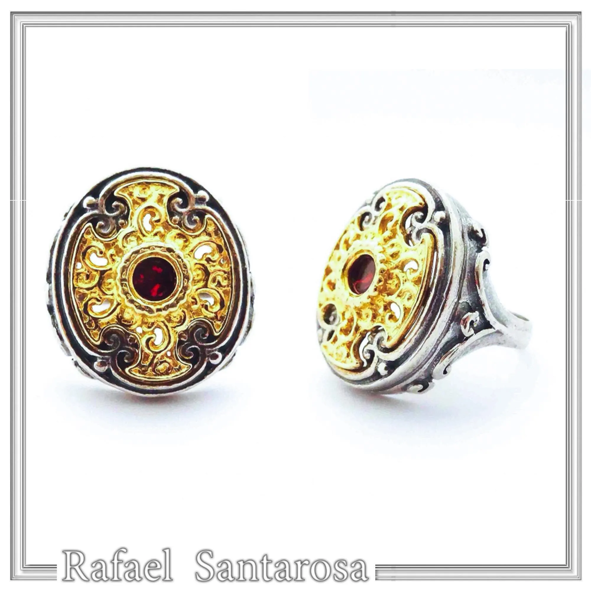 Byzantine Natural Garnet Ring for Her: Oxidized and 18K Gold filled Sterling Silver — additional product image 2 from Rafael Santarosa Fine Jewelry