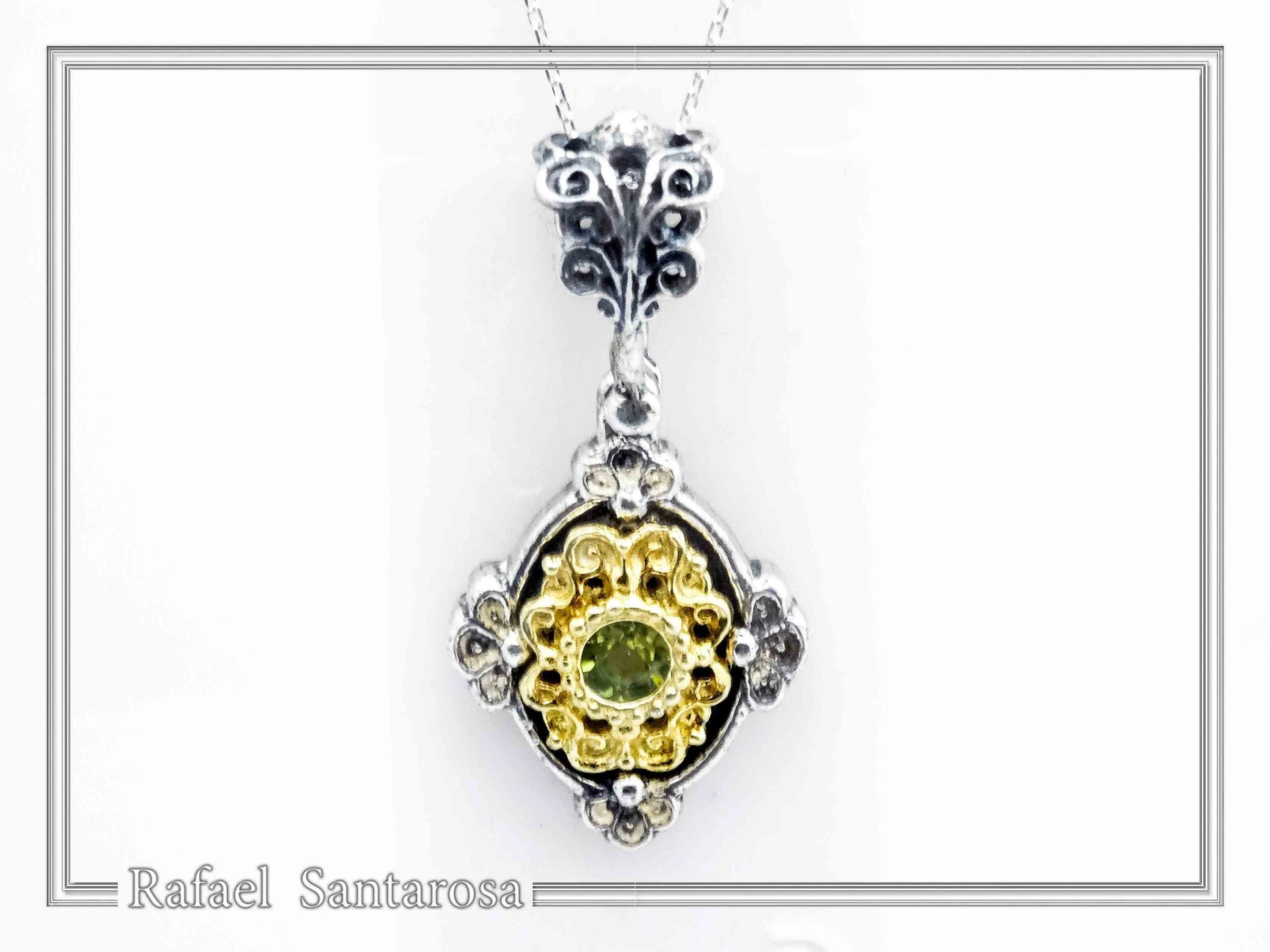Genuine Peridot Byzantine Style Drop Necklace: Oxidized and 18K Gold Filled Sterling Silver — additional product image 4 from Rafael Santarosa Fine Jewelry