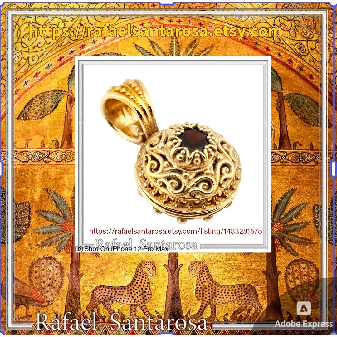 18K Solid Gold Natural Gemstone Byzantine Pendant: Handmade Filigree Necklace, Garnet, Topaz, peridot, Amethyst — additional product image 10 from Rafael Santarosa Fine Jewelry