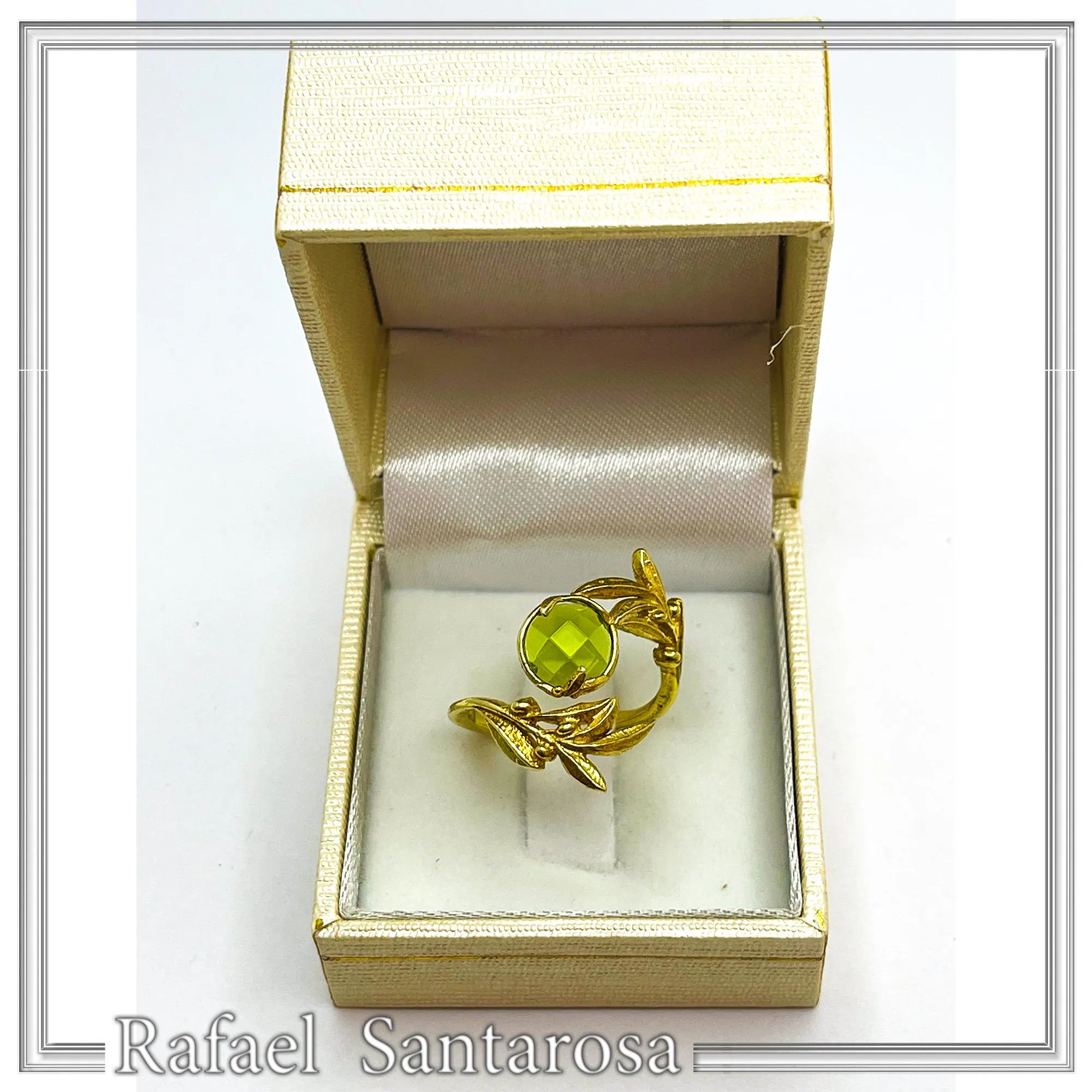 Floral Olive Leaf Ring: Adjustable Boho Birthstone Sterling Silver 18K gold filled Ring — additional product image 10 from Rafael Santarosa Fine Jewelry