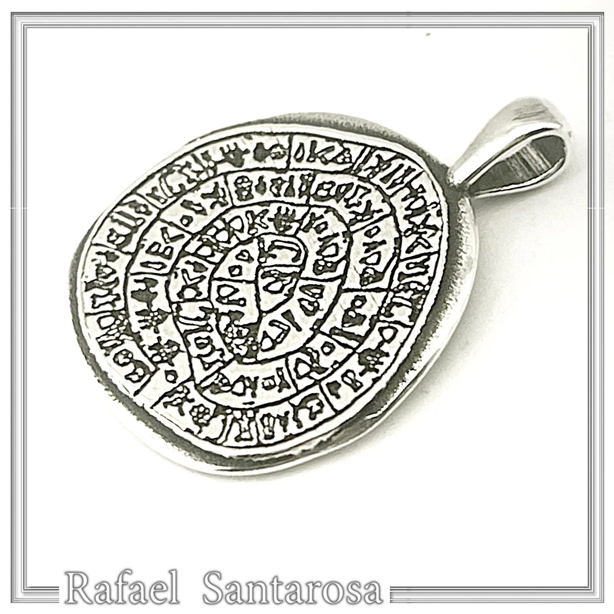 Ancient Greek Calendar Charm museum replica Oxidized Sterling Silver Phaistos Disc Pendant — additional product image 3 from Rafael Santarosa Fine Jewelry