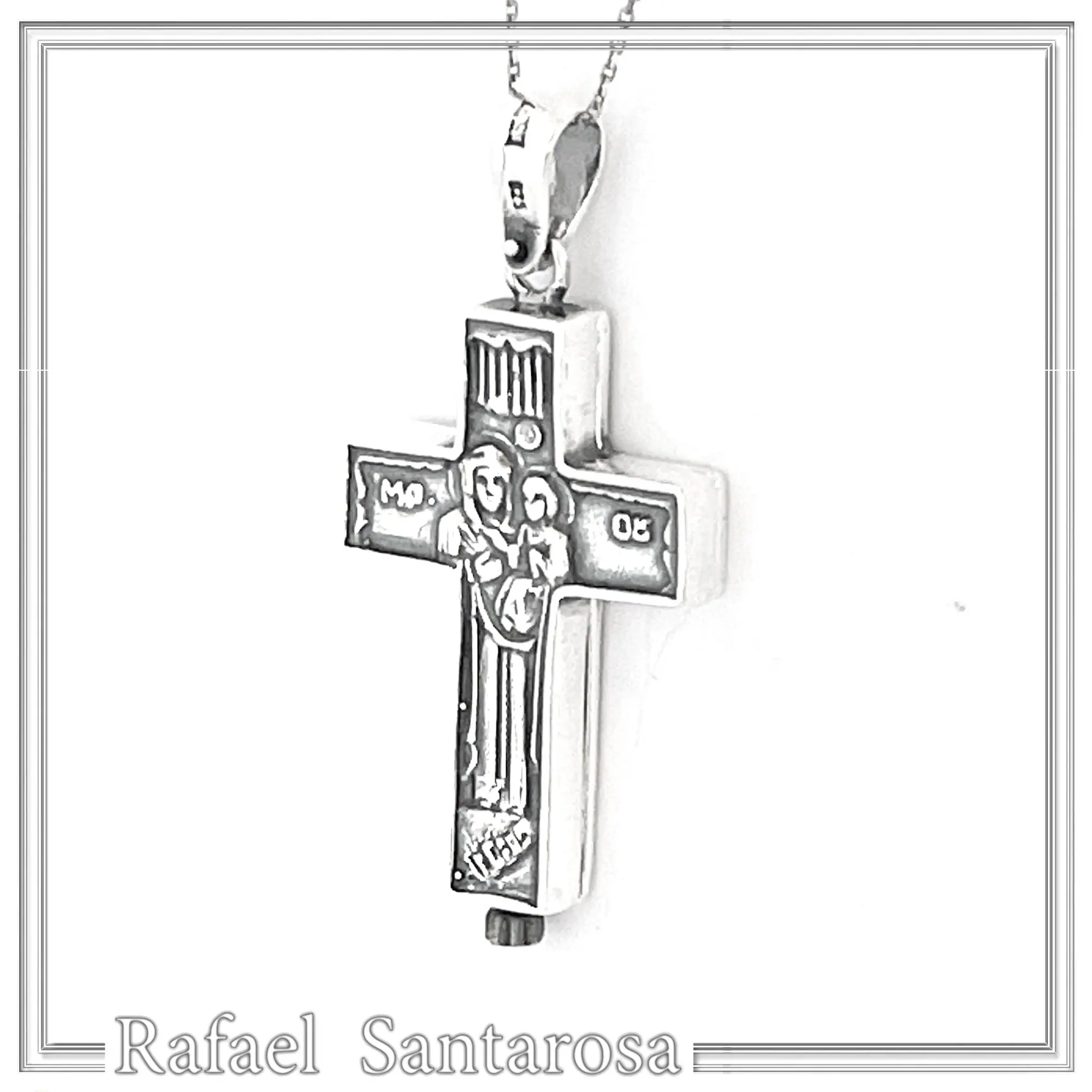 Byzantine Relic Holder Reliquary Cross Pendant: Oxidized Sterling Silver Cross for Men — additional product image 2 from Rafael Santarosa Fine Jewelry