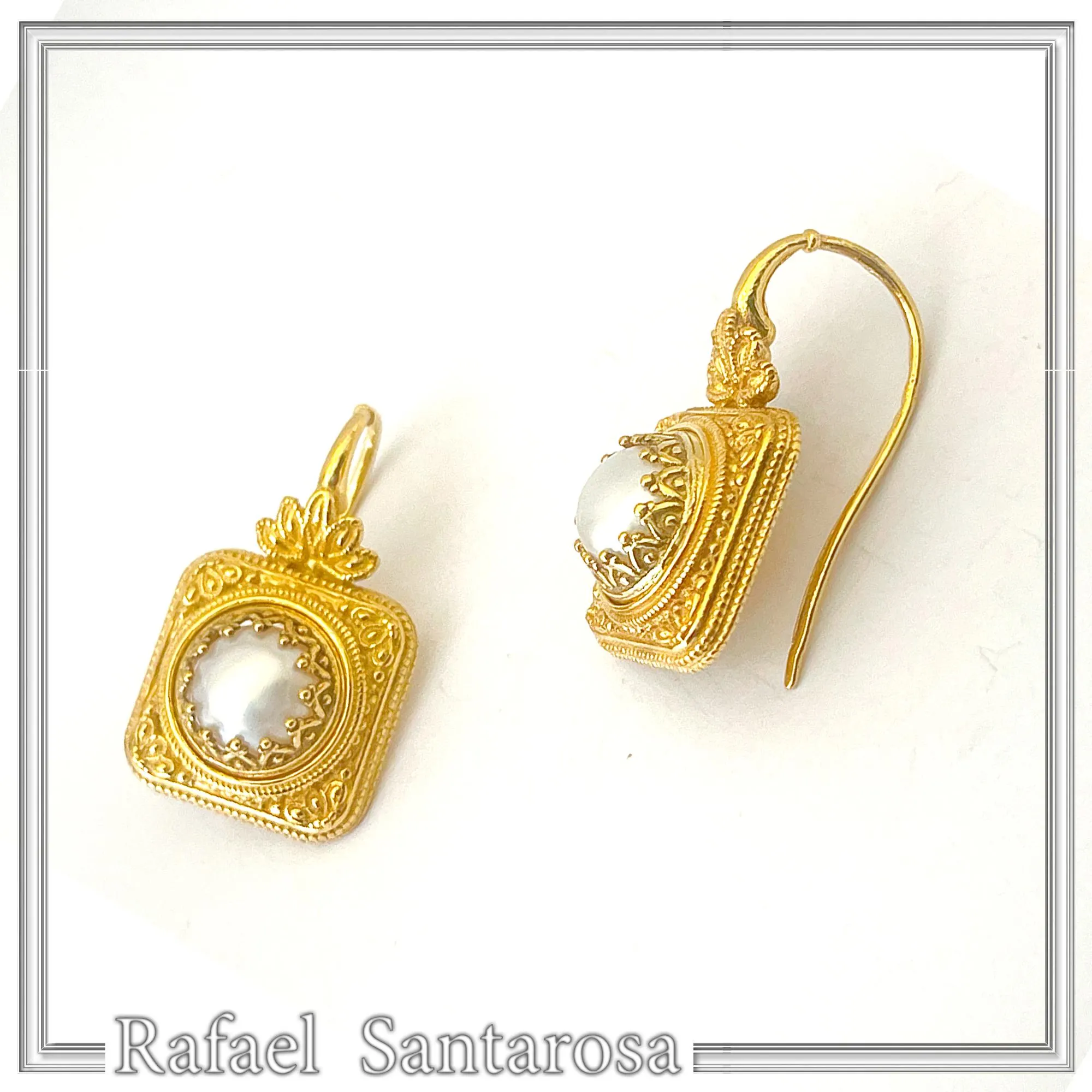 18K Solid Gold Filigree Classic Earrings, Natural Freshwater Pearl: Special Day Jewelry for her — additional product image 6 from Rafael Santarosa Fine Jewelry