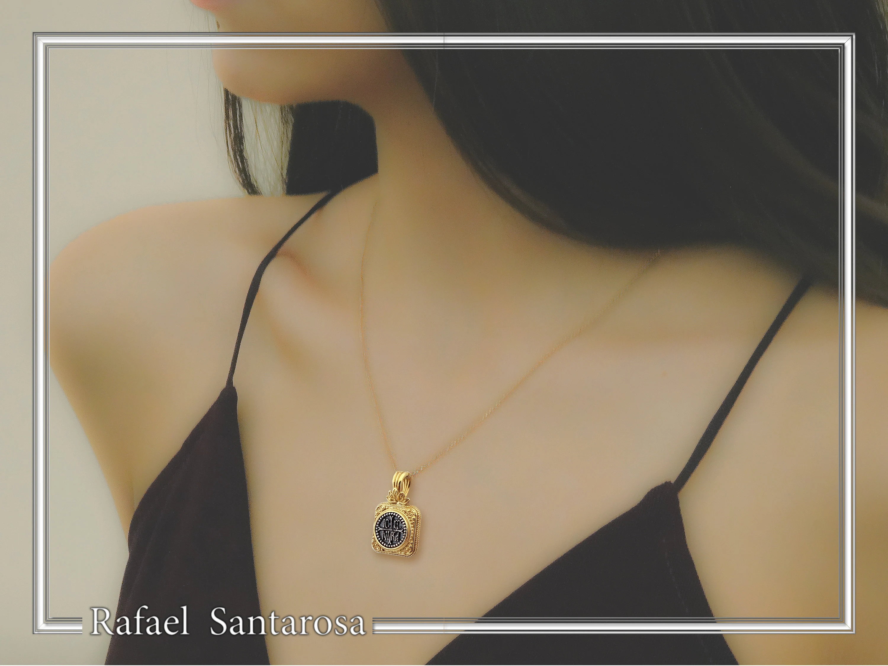 ICXC NIKA Christogram Byzantine prayer Necklace: Oxidized Sterling Silver and Gold filled Pendant — additional product image 3 from Rafael Santarosa Fine Jewelry