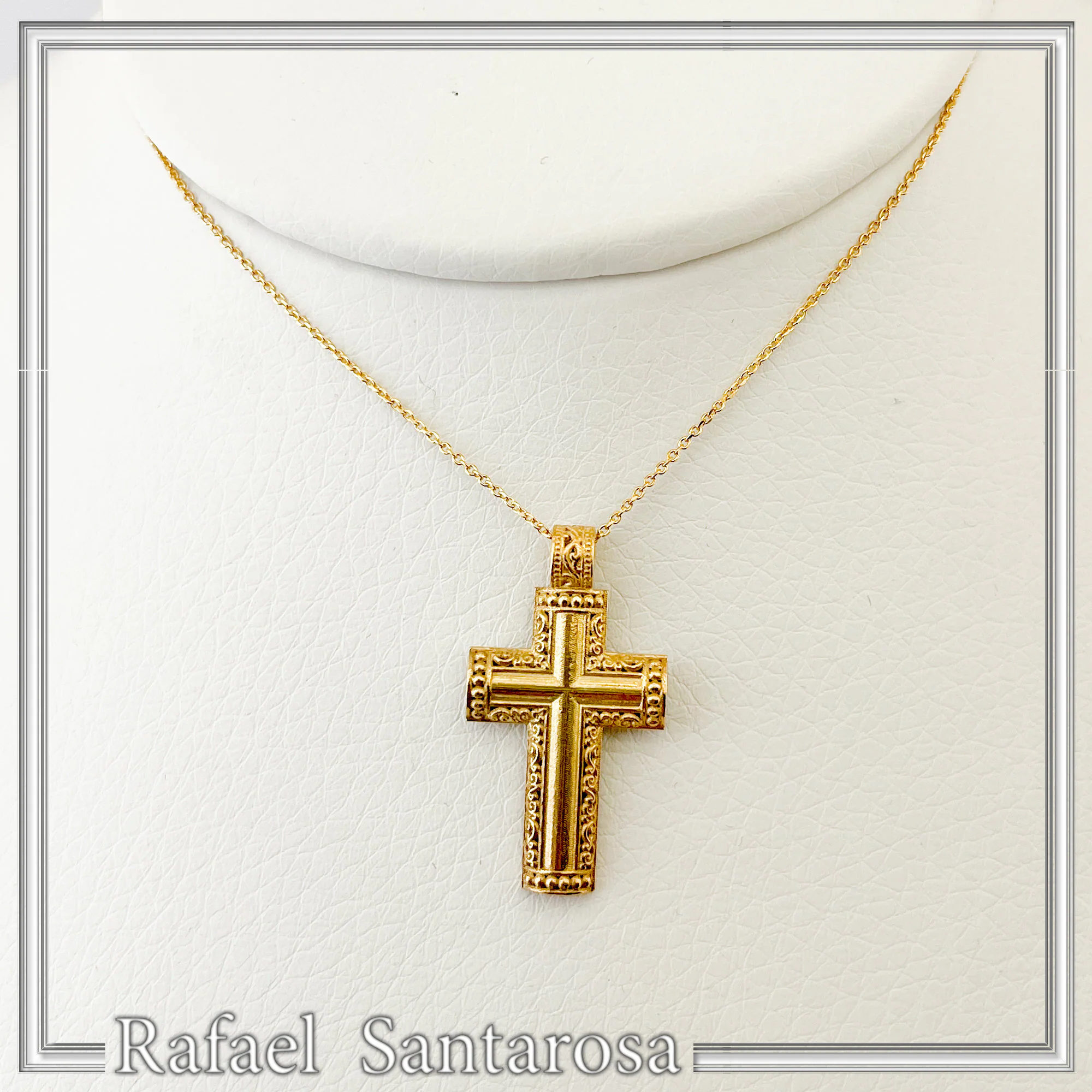 Byzantine Filigree Orthodox Christian Religious Baptism Cross Pendant 18K Solid Gold Cross — additional product image 2 from Rafael Santarosa Fine Jewelry