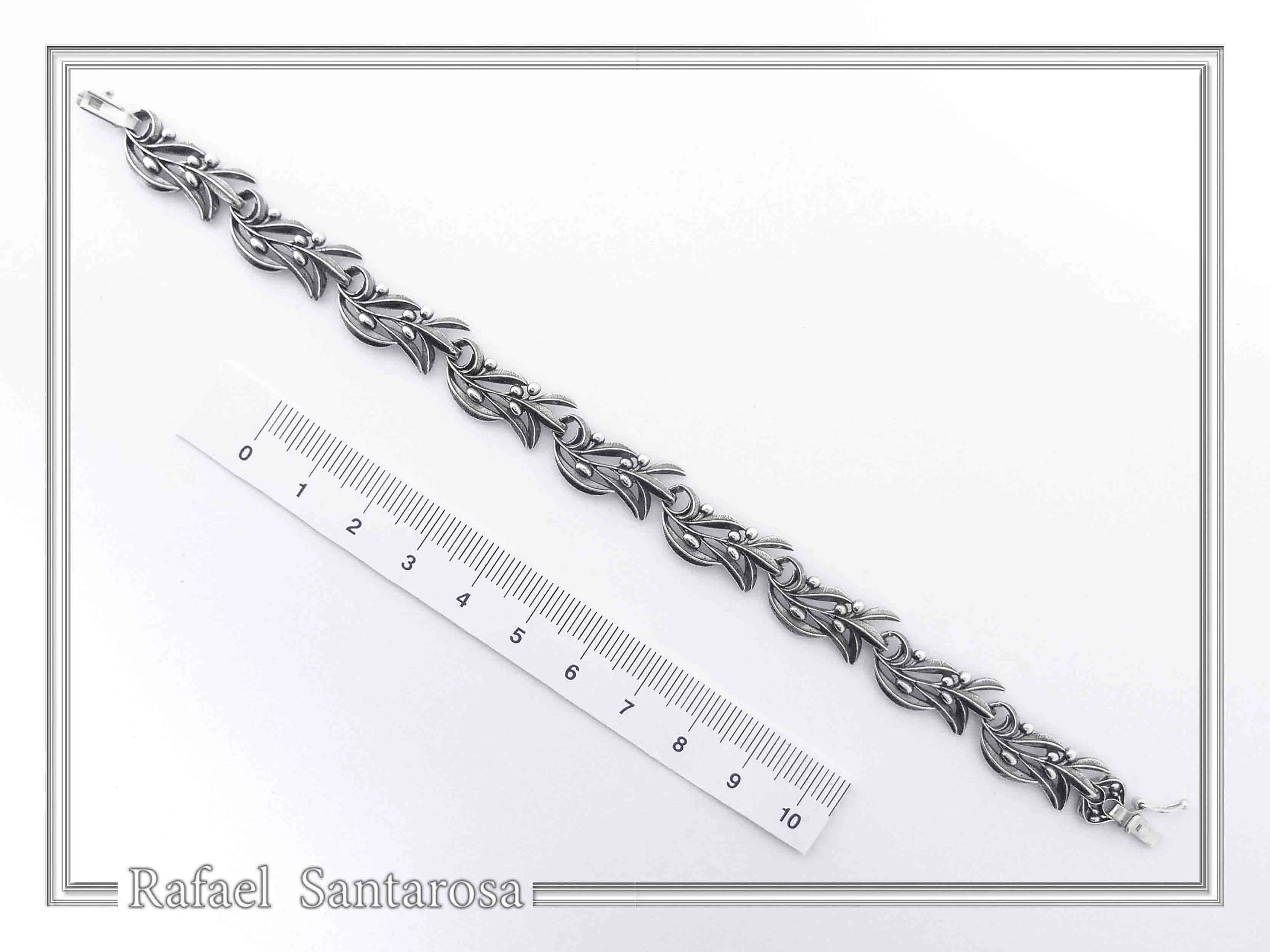 Olive Leaf Branch Beaded Bracelet Peace Symbol: Oxidized Sterling Silver Handmade Greek Jewelry — additional product image 8 from Rafael Santarosa Fine Jewelry
