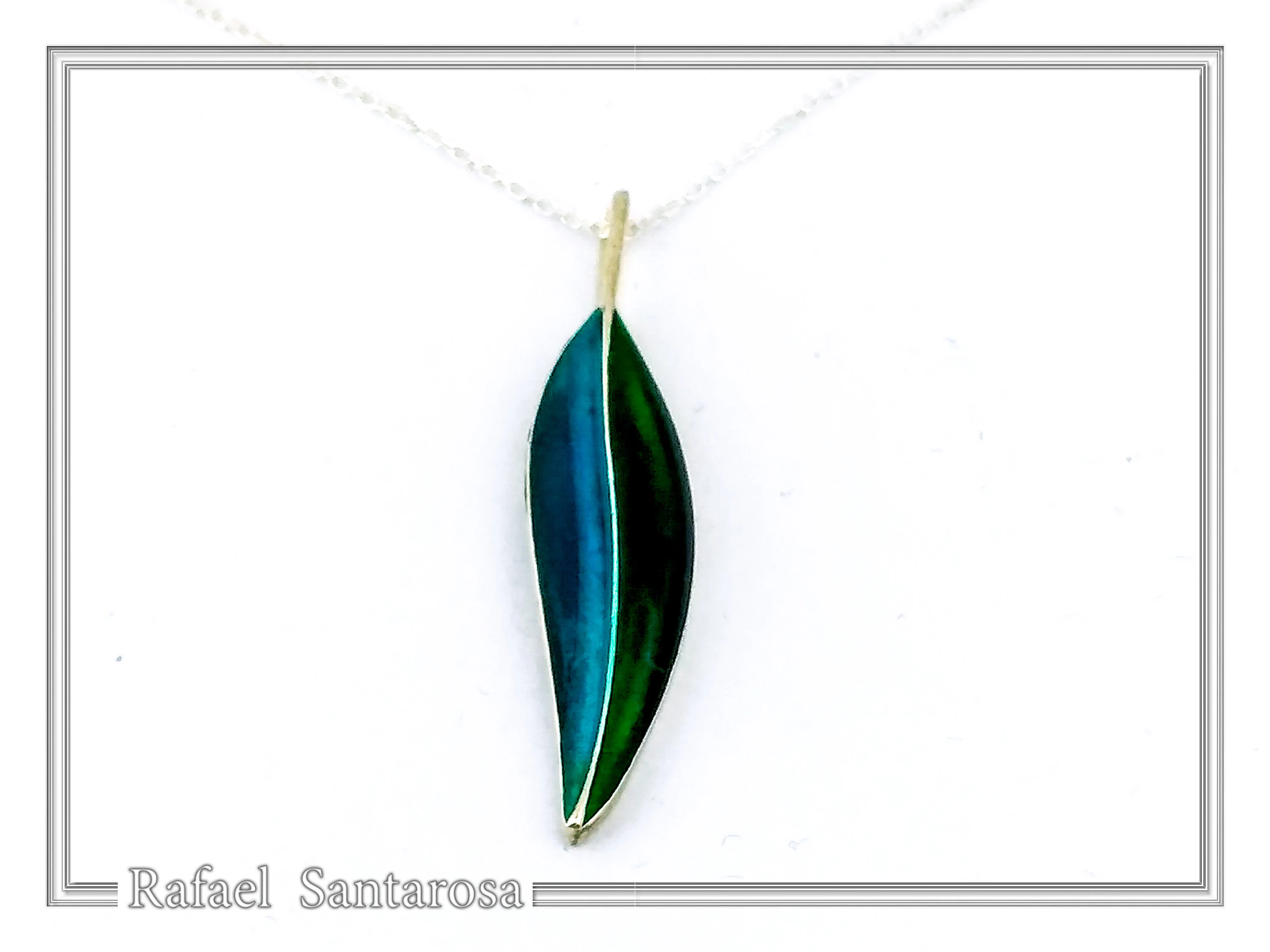 Olive Leaf minimal Pendant: Sterling Silver Enamel Floral Necklace — additional product image 2 from Rafael Santarosa Fine Jewelry