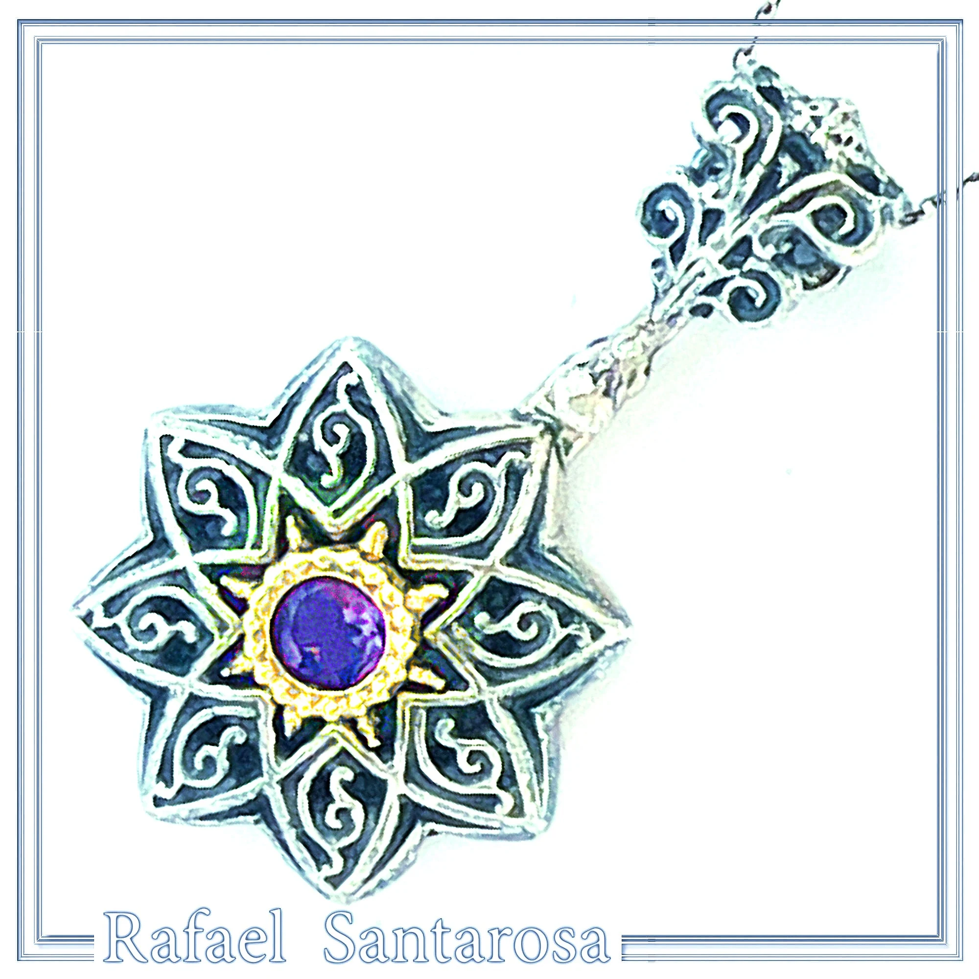 Byzantine Amethyst Filigree Detail Necklace: Oxidised and 18K Gold Filled Sterling Silver — additional product image 5 from Rafael Santarosa Fine Jewelry