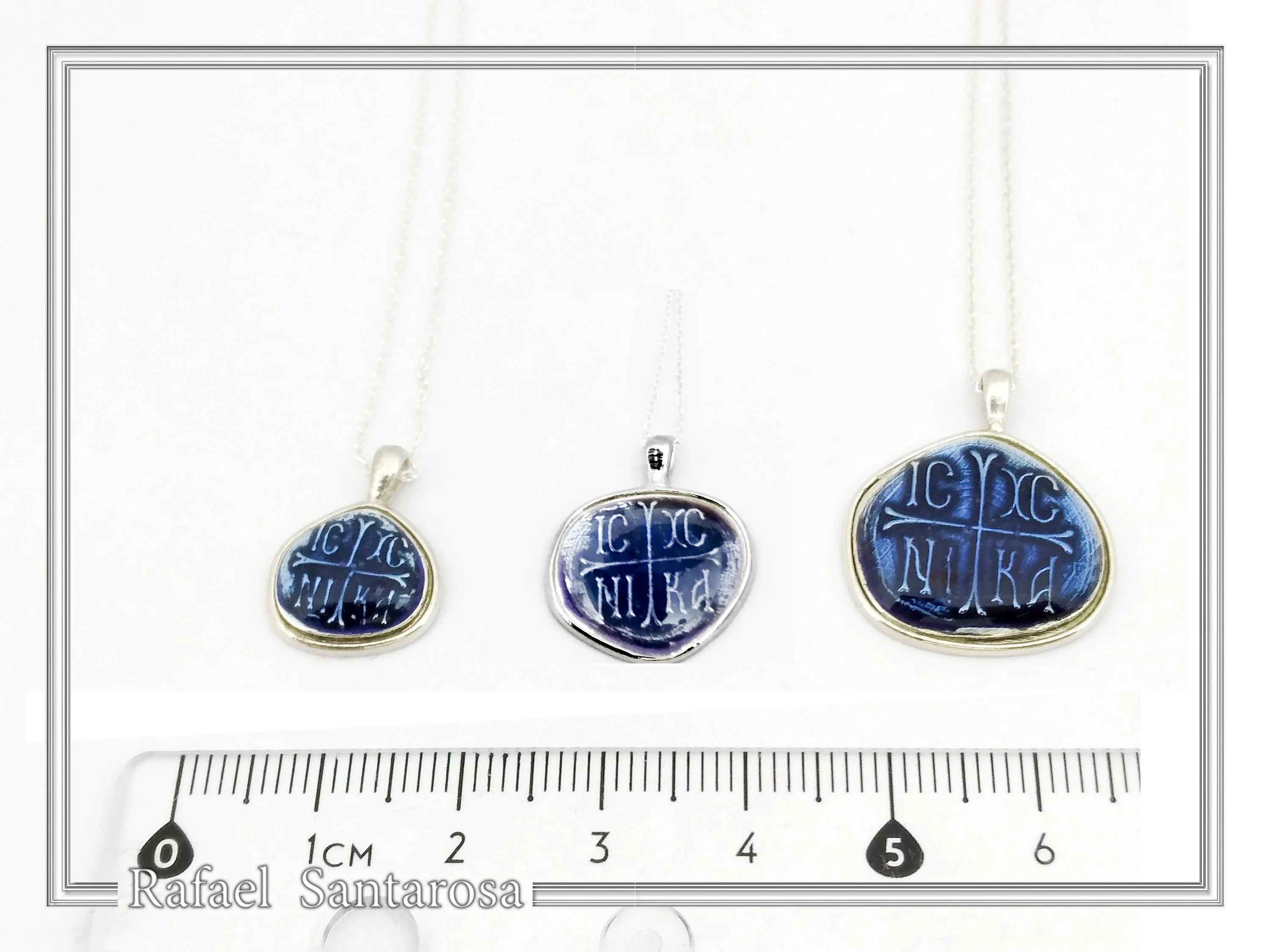 ICXC NIKA Constantinato Christogram Christian Cross Talisman Pendant: Blue Transparent Enamel Silver Necklace — additional product image 8 from Rafael Santarosa Fine Jewelry