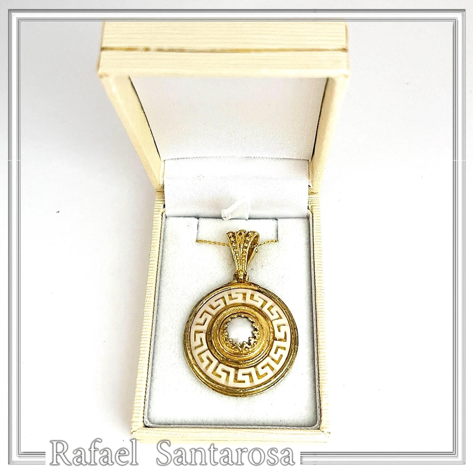 Greek Key Maiandros Sculptured on Marble Necklace: Sterling Silver 18K Gold Filled, Natural Pearl — additional product image 9 from Rafael Santarosa Fine Jewelry