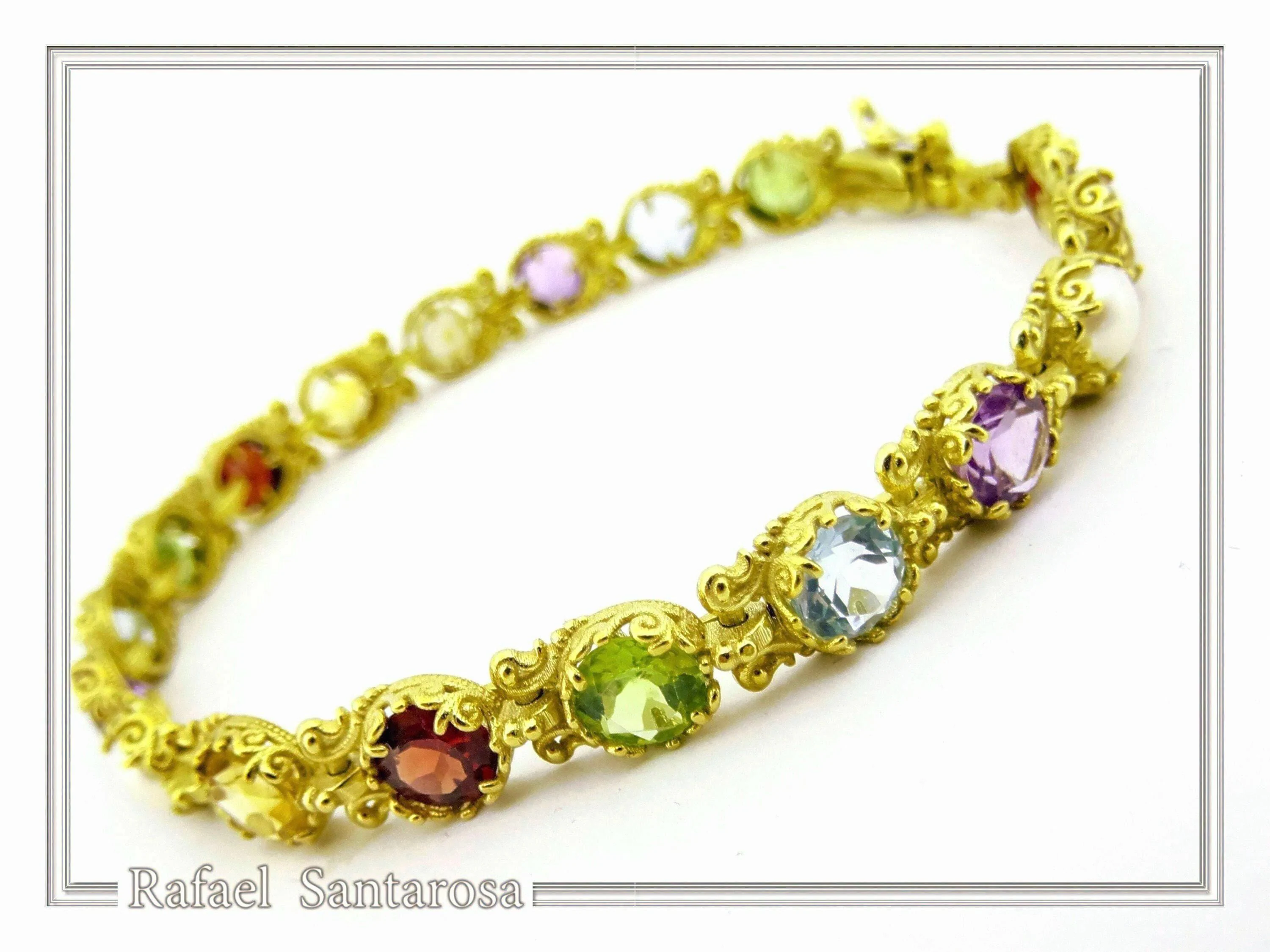 Natural Gemstone Multi stone Tennis Bracelet: Sterling Silver 18K Gold Filled Byzantine ornaments — additional product image 2 from Rafael Santarosa Fine Jewelry