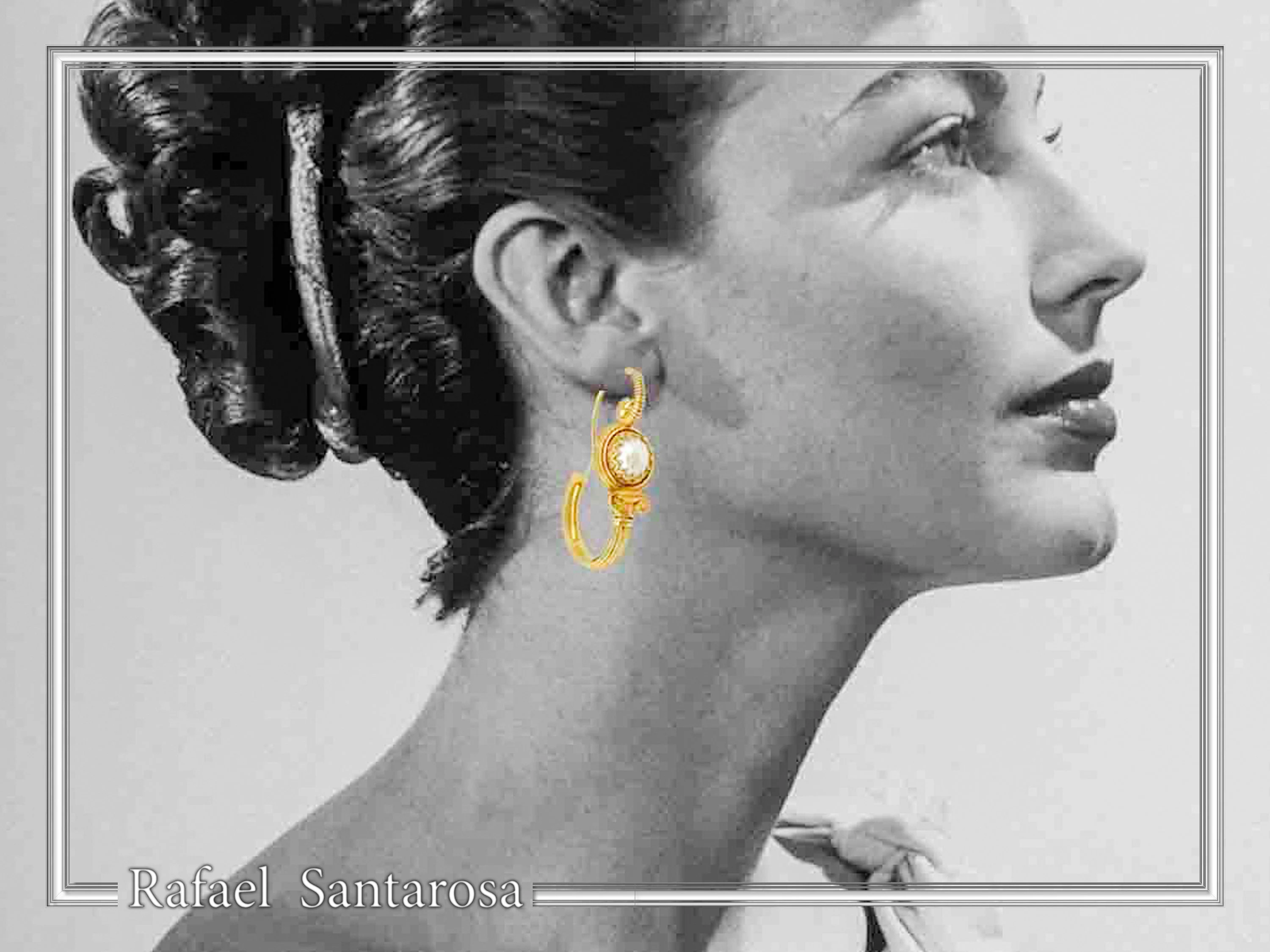 Ancient Greek Ionian Temple Column Natural Pearl Hoop Earrings Gold Filled Silver: Museum Jewelry — additional product image 4 from Rafael Santarosa Fine Jewelry