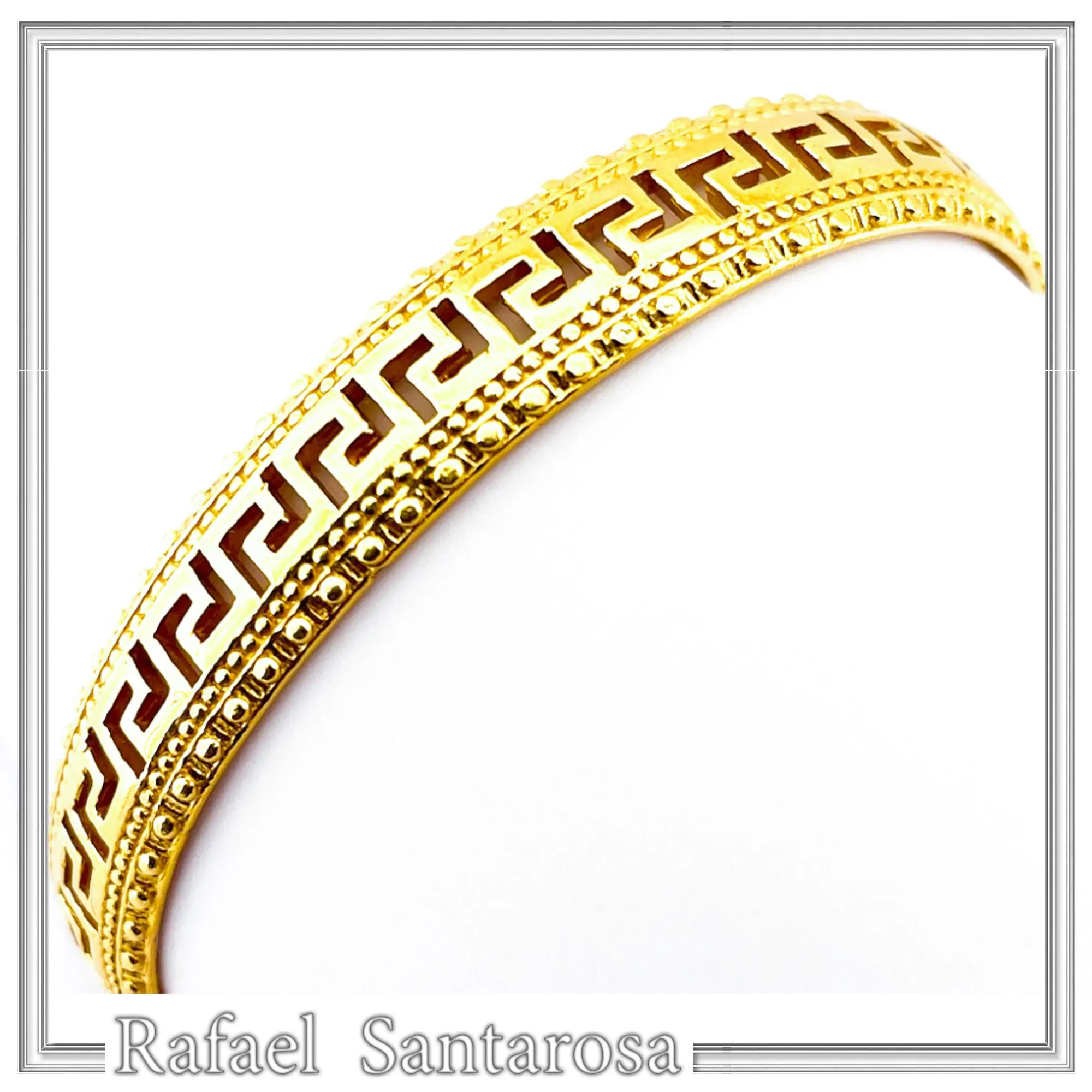 Greek Key Meander Design Adjustable Cuff Bracelet: Sterling Silver 18K Gold Filled — additional product image 2 from Rafael Santarosa Fine Jewelry