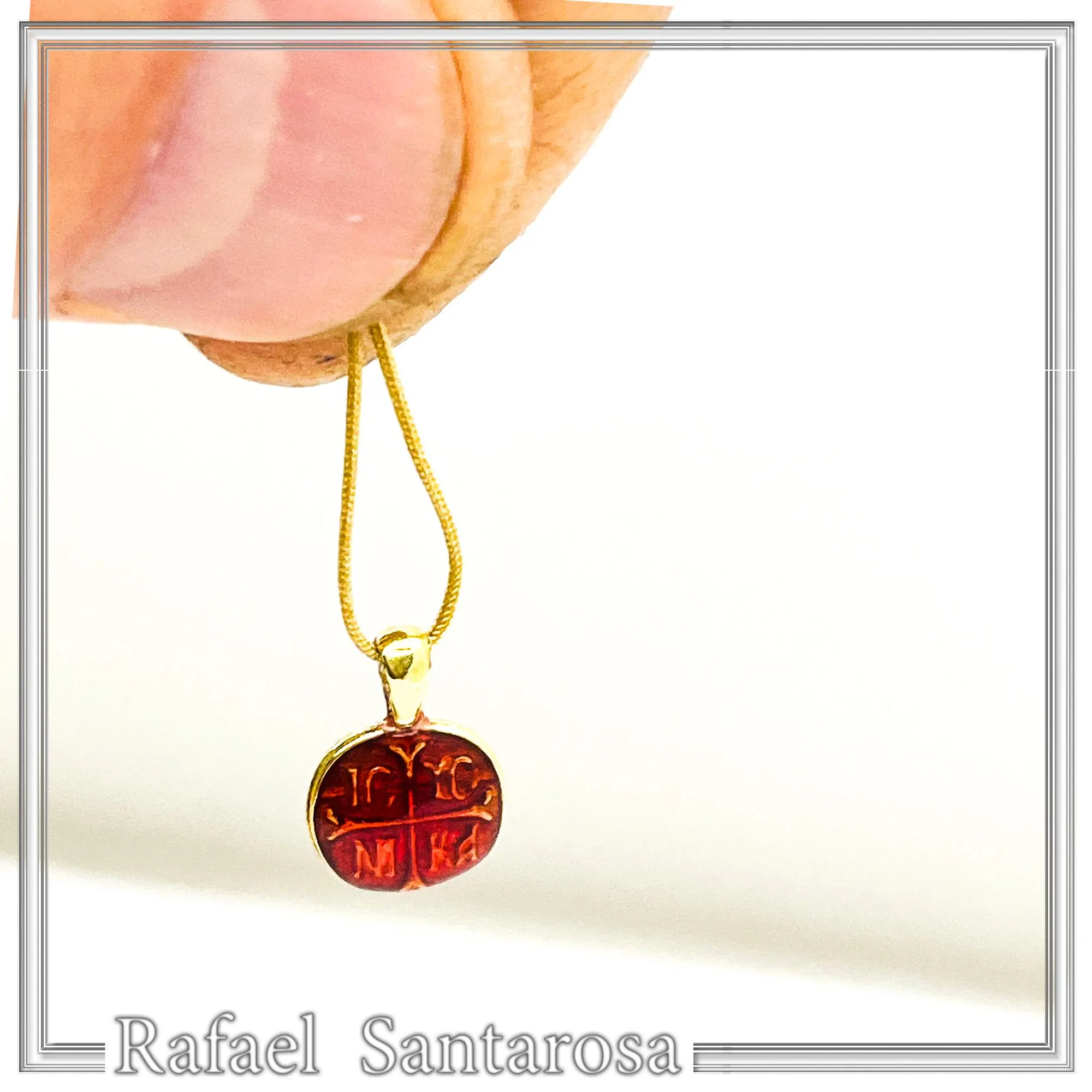 Extra Tiny Protection cross coin icxc nika necklace, red enamel, gold filled Sterling silver. — additional product image 4 from Rafael Santarosa Fine Jewelry