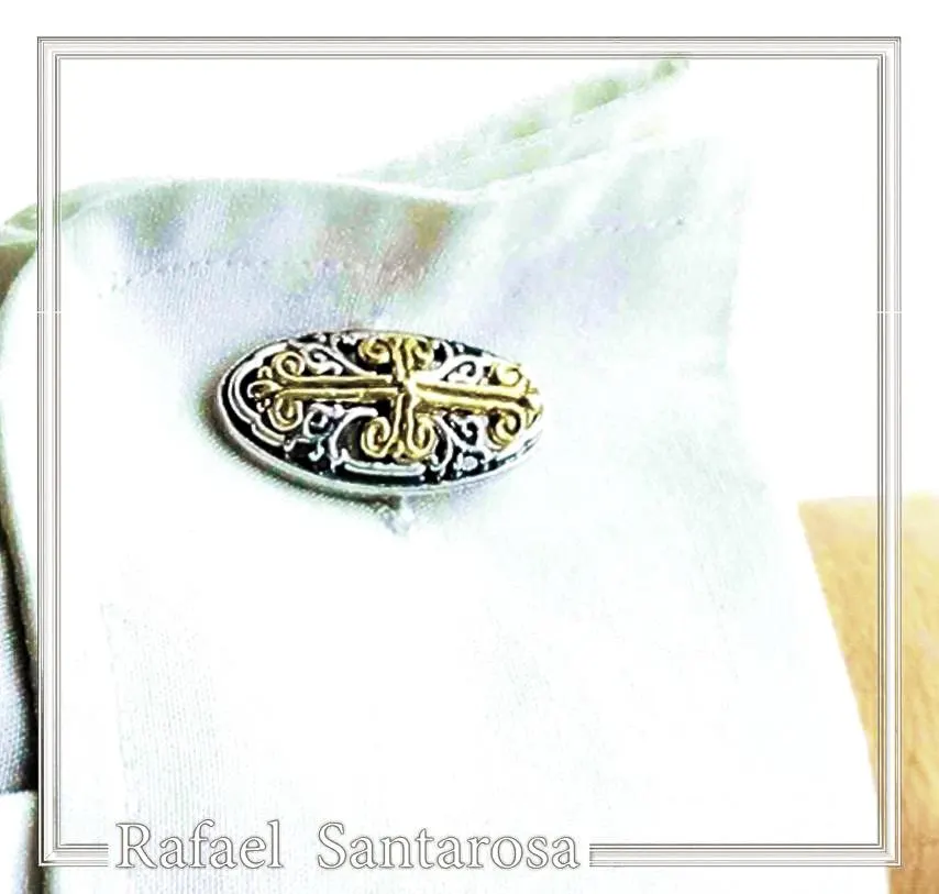 Byzantine Cross Cufflinks for Him: 18K Gold Filled on Oxidized Sterling Silver Oval Base