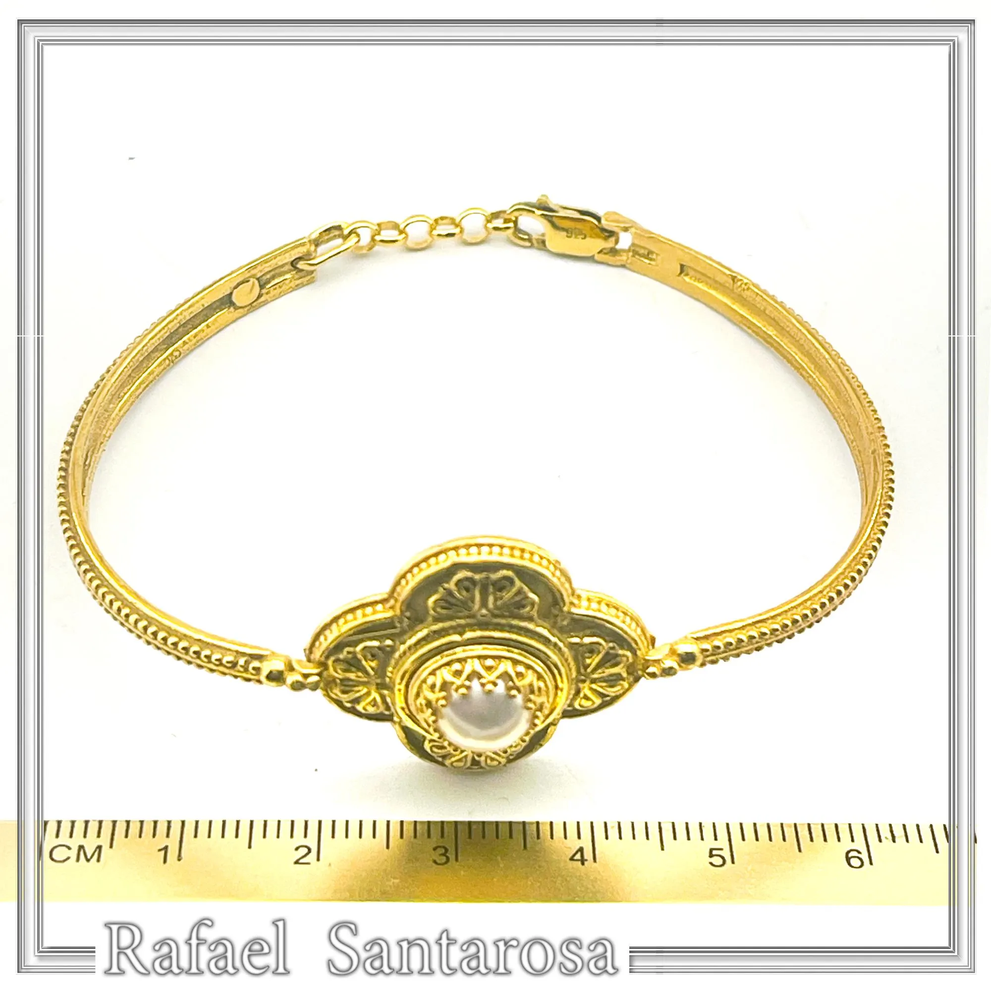 Byzantine Cross Pearl Filigree Bangle Bracelet: 18K Gold Filled Sterling Silver — additional product image 9 from Rafael Santarosa Fine Jewelry