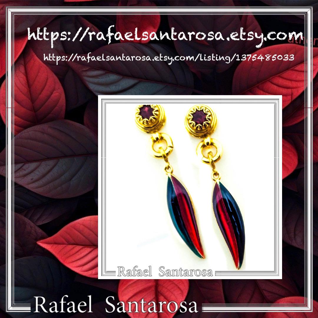 Olive Leaf Floral Dangle & Drop Earrings: Transparent Enamel, Natural Garnet, 18K Gold Filled Silver — additional product image 10 from Rafael Santarosa Fine Jewelry
