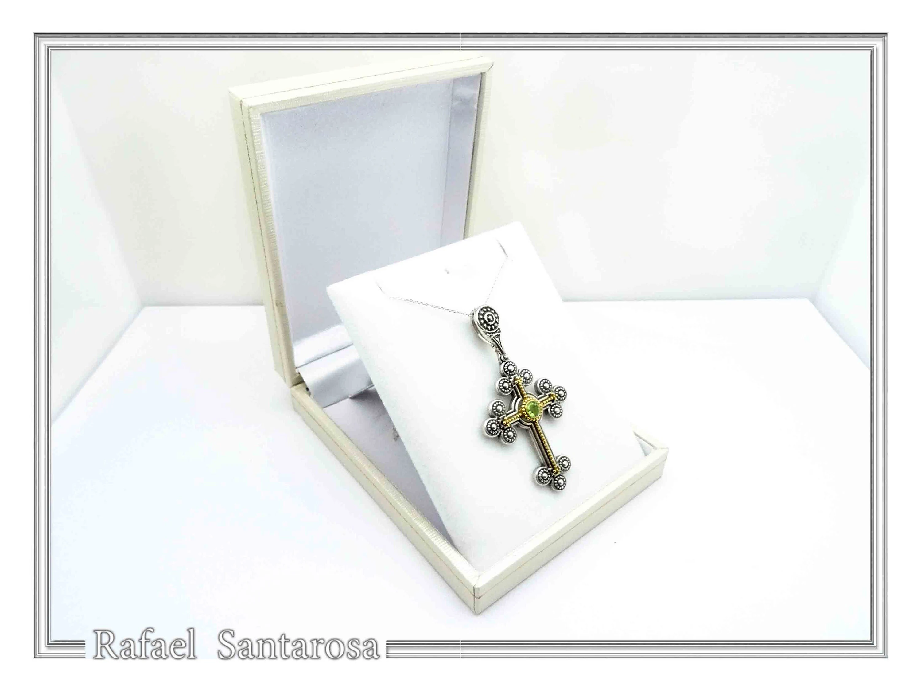 Peridot, Garnet, Topaz, Amethyst, Pearl or Lapis Oxidized Sterling Silver Byzantine Cross Religious Necklace — additional product image 9 from Rafael Santarosa Fine Jewelry