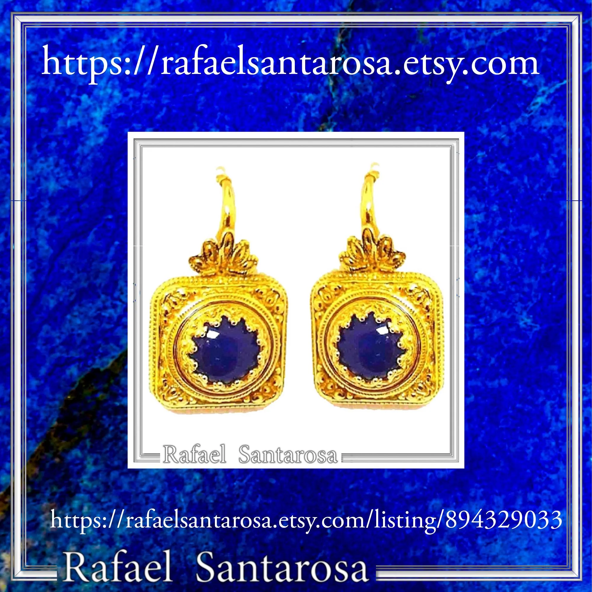 Genuine Lapis Lazuli Ancient Greek Style Earrings: 18K Gold-Filled Sterling Silver, Museum Jewelry — additional product image 10 from Rafael Santarosa Fine Jewelry