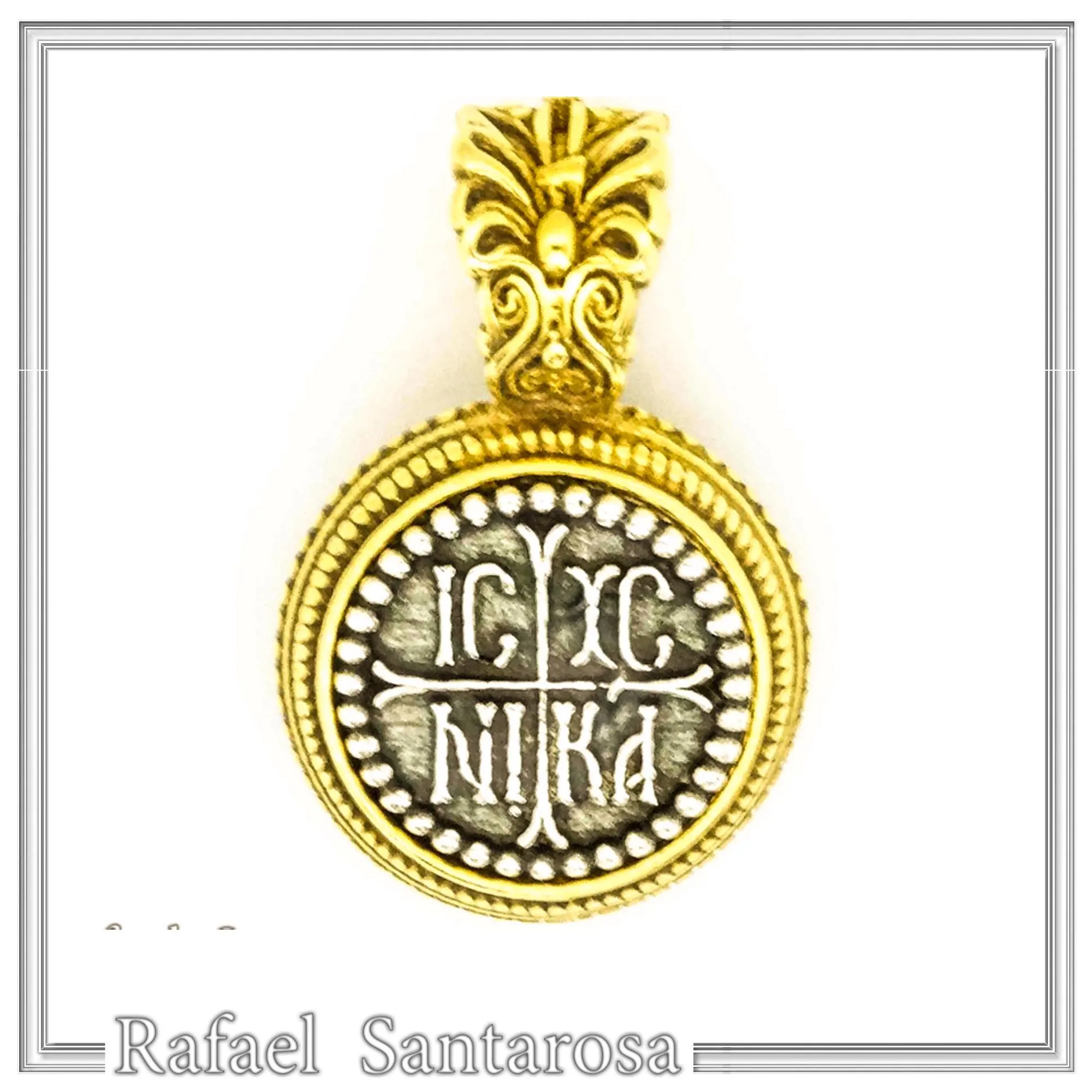 Jesus Christ Wins ICXC NIKA Talisman Constantinato Necklace: Oxidized Sterling Silver Gold filled filigree