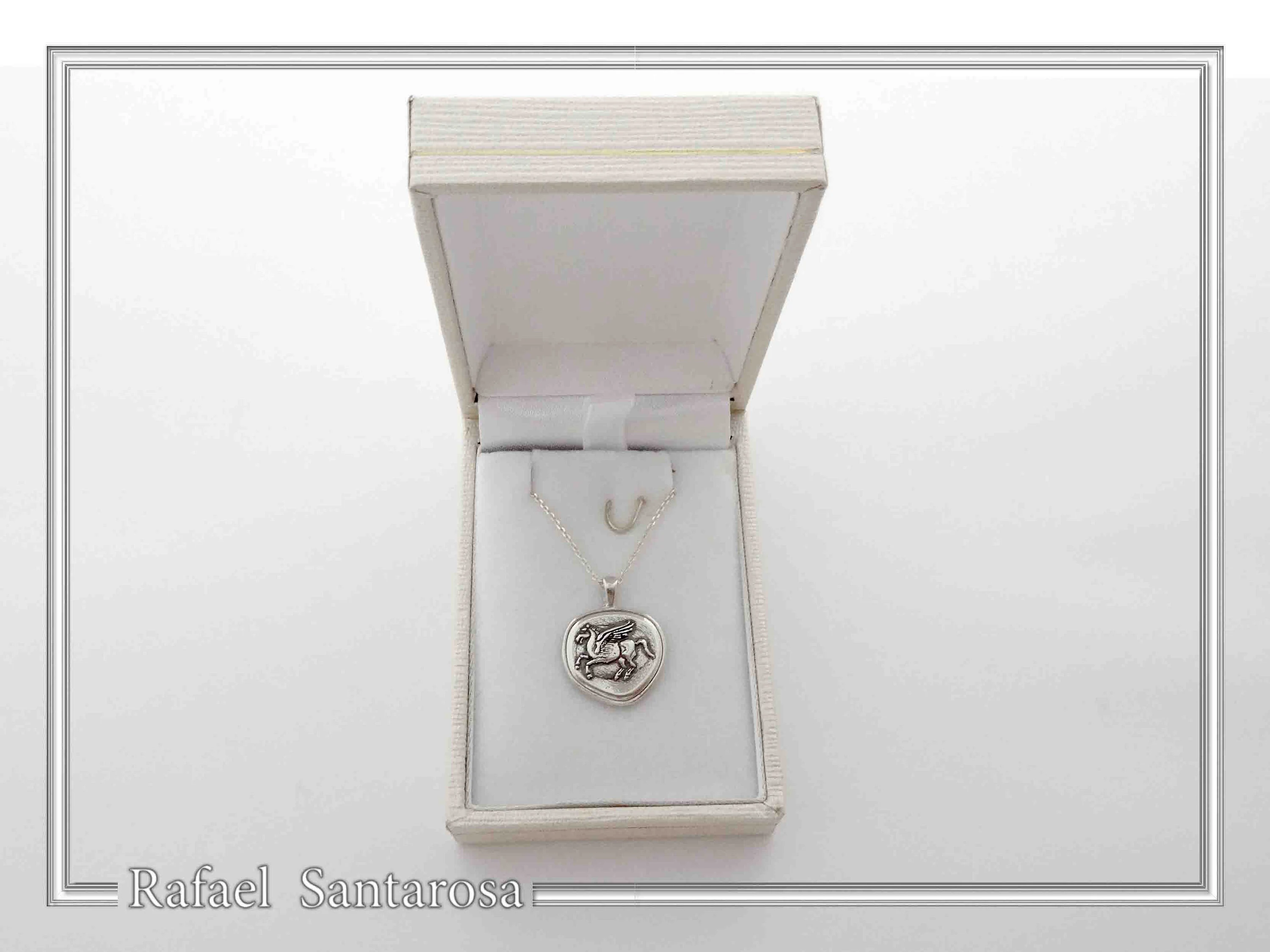Pegasus winged horse Silver Coin Pendant: Oxidized silver, Greek Mythology Charm — additional product image 9 from Rafael Santarosa Fine Jewelry
