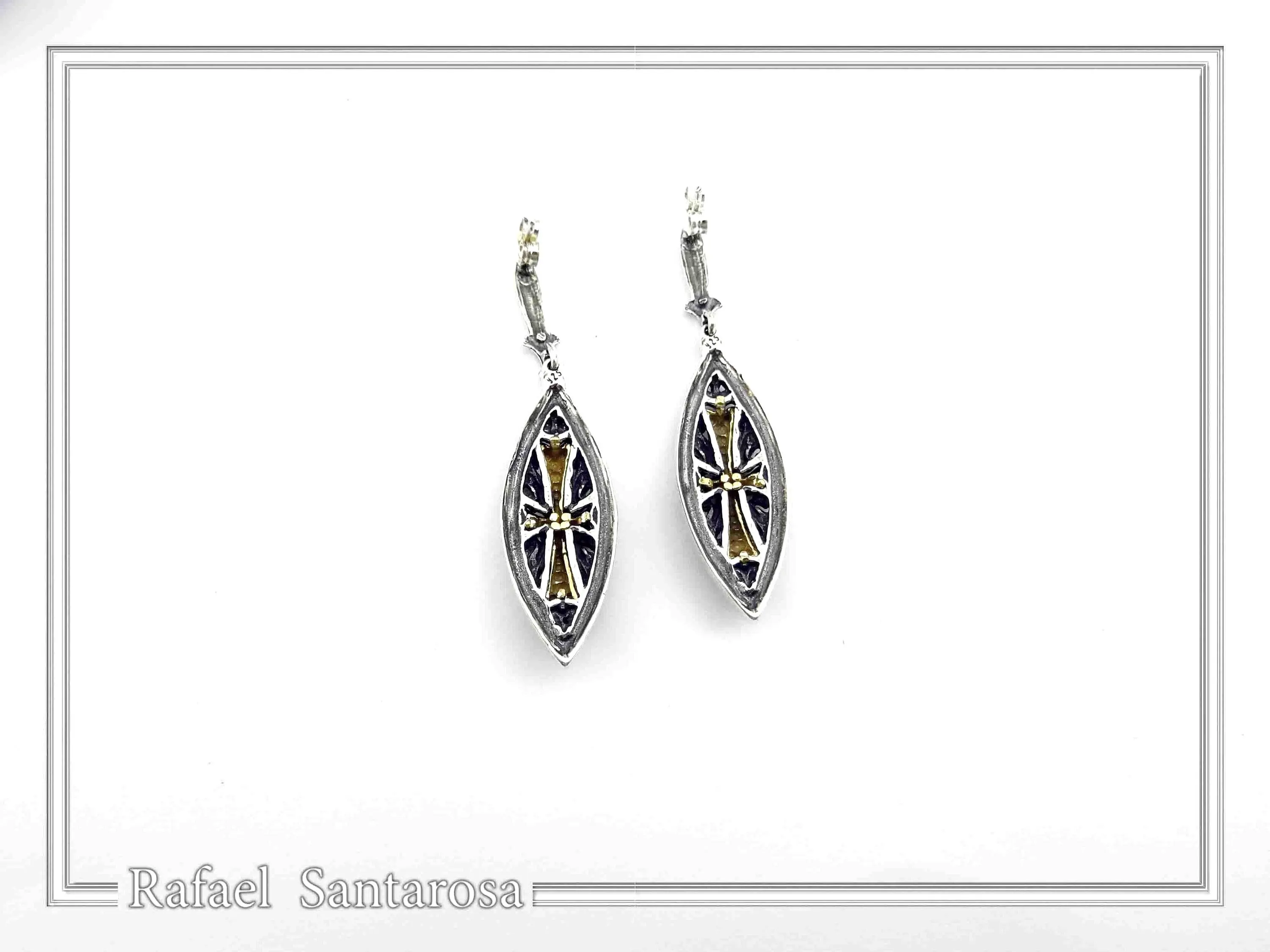 Maltese Cross Drop Earrings. Medieval Jewelry: Oxidized and 18K Gold-Filled Sterling Silver — additional product image 9 from Rafael Santarosa Fine Jewelry