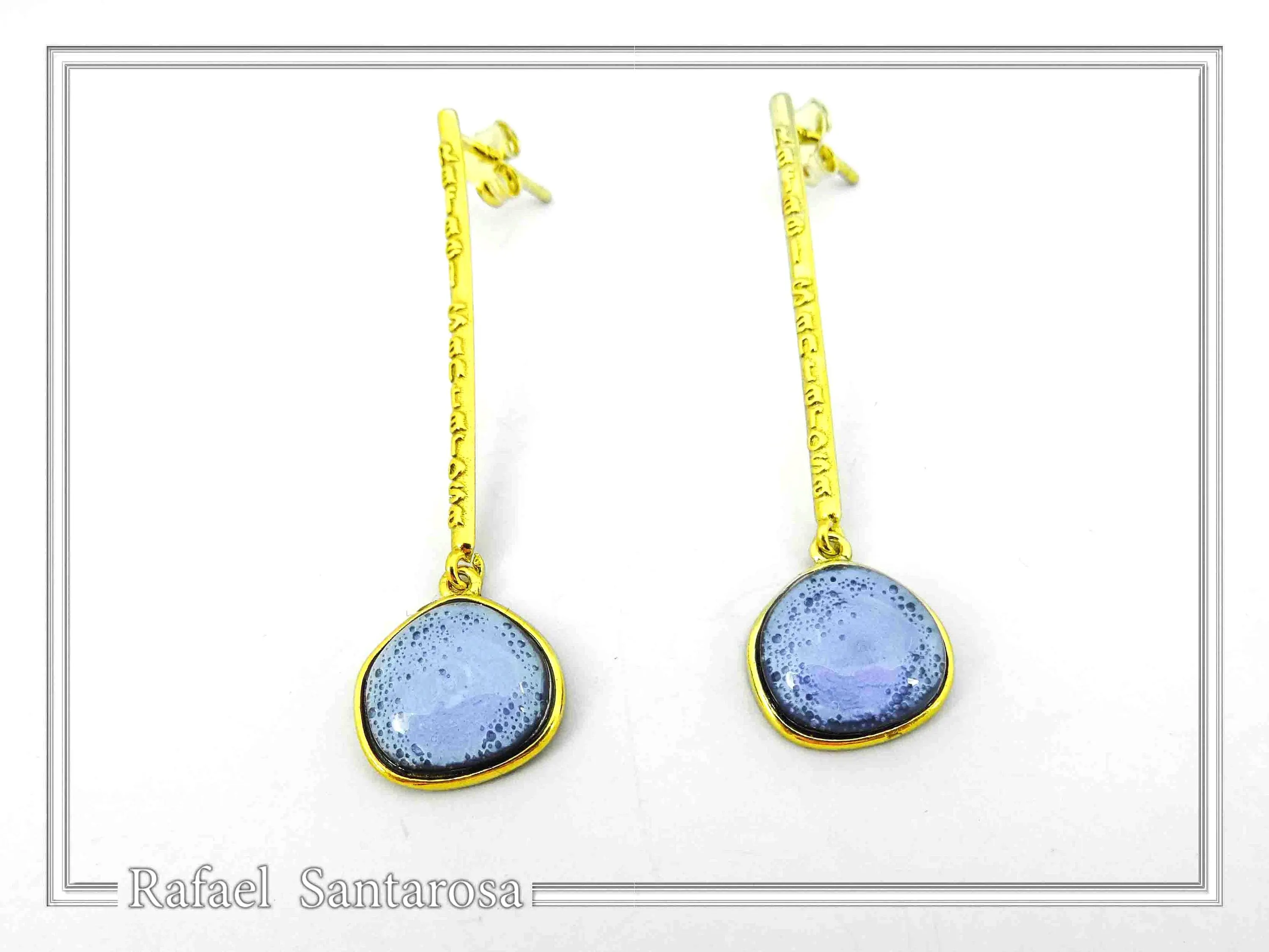 Sea Rock Drop Earrings: Sea Blue Enamel on Gold-Filled Sterling Silver — additional product image 4 from Rafael Santarosa Fine Jewelry