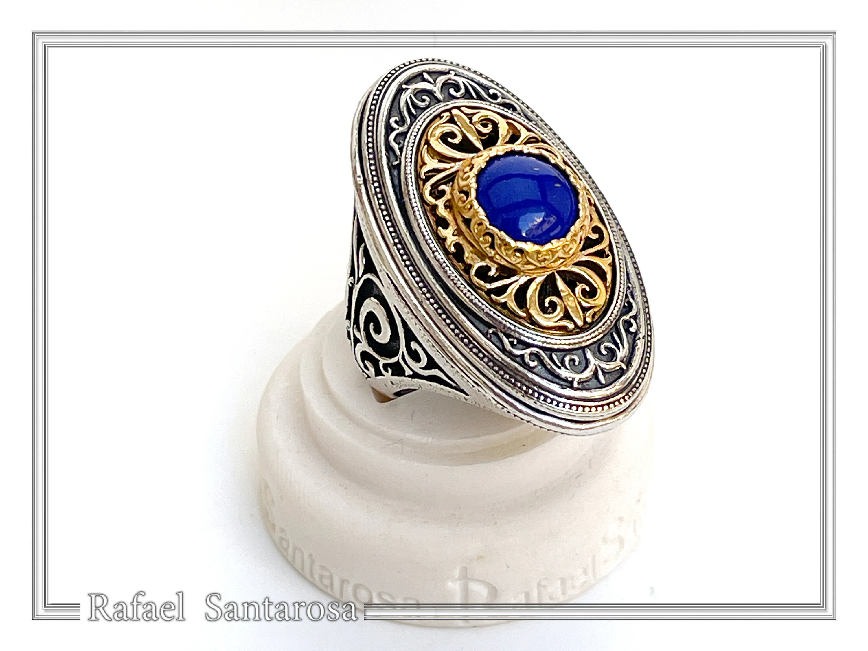 Natural Lapis Lazuli Big Byzantine Ring: Oxidized & 18k Gold Filled Sterling Silver — additional product image 5 from Rafael Santarosa Fine Jewelry