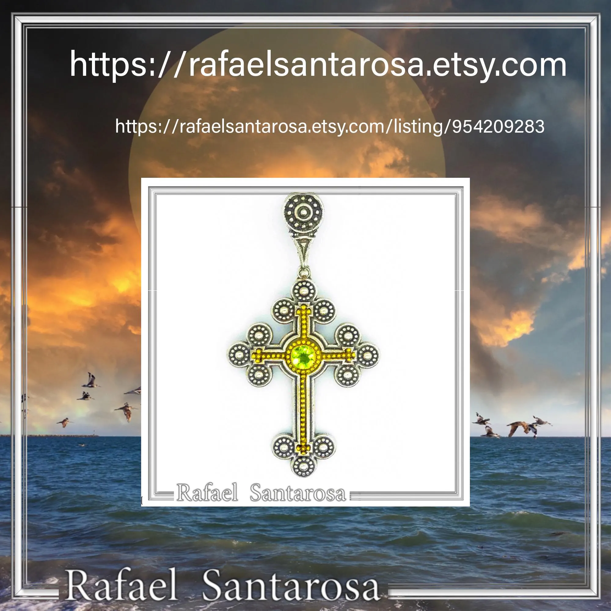 Peridot, Garnet, Topaz, Amethyst, Pearl or Lapis Oxidized Sterling Silver Byzantine Cross Religious Necklace — additional product image 10 from Rafael Santarosa Fine Jewelry