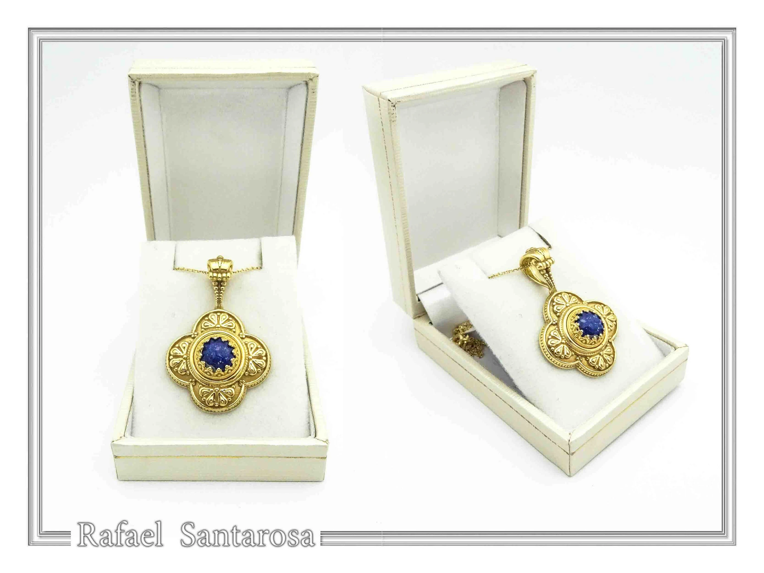 Natural Lapis Lazuli Byzantine Filigree Cross Pendant: 18K Gold-Filled Sterling Silver — additional product image 10 from Rafael Santarosa Fine Jewelry