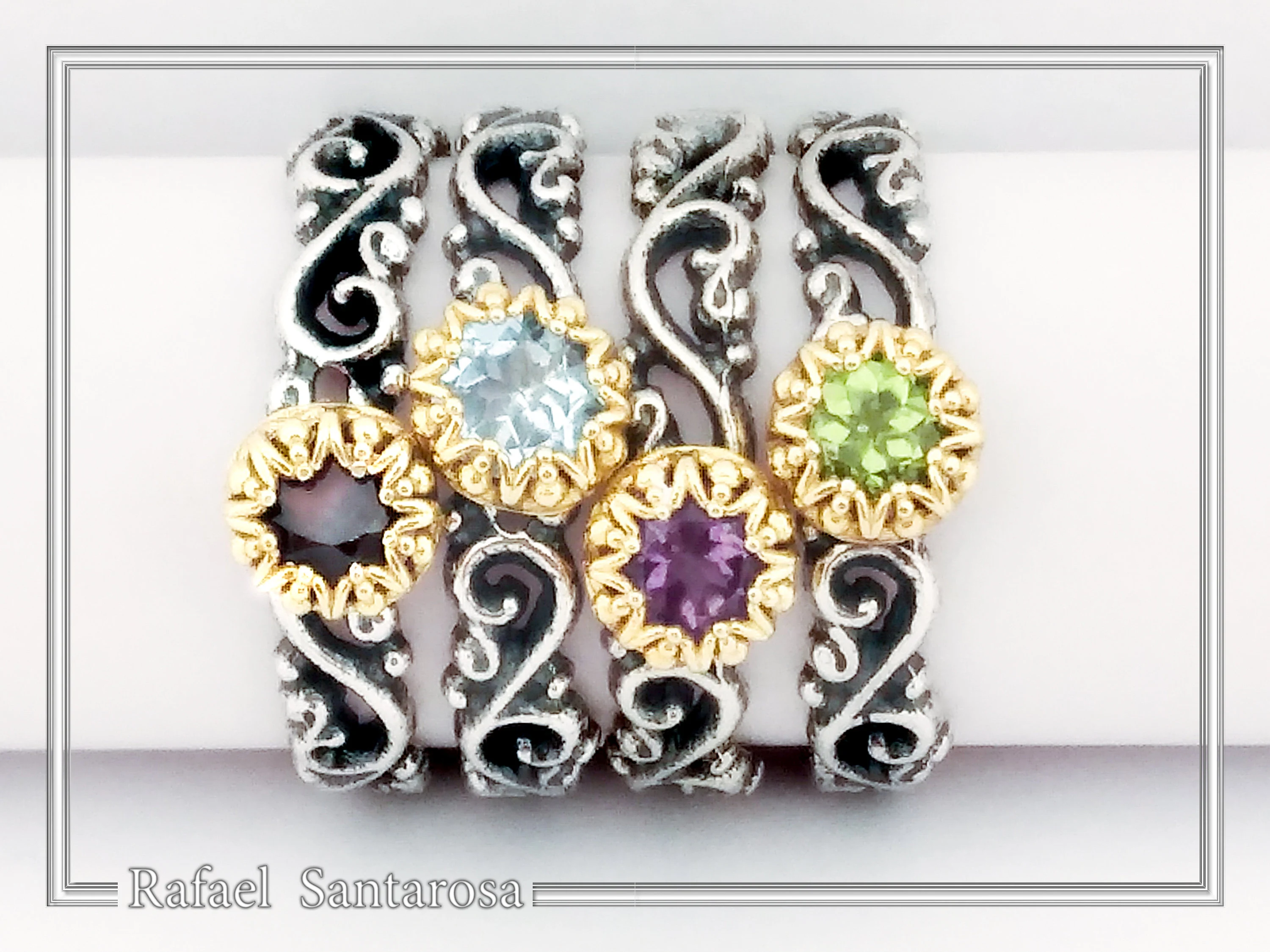 Genuine Gemstones Stacking Ring: Oxidized Sterling Silver & Gold-Filled Bezel — additional product image 3 from Rafael Santarosa Fine Jewelry